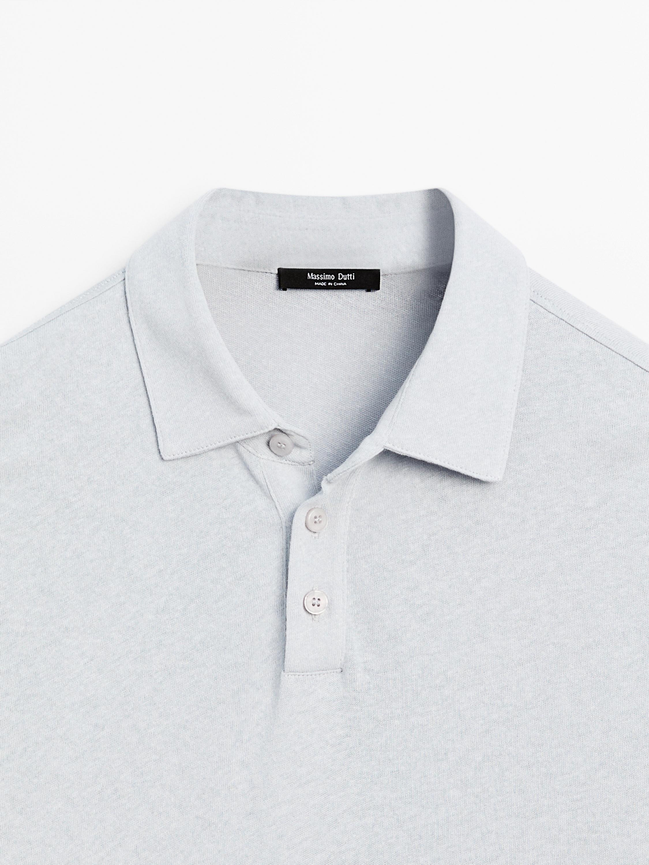 Short sleeve linen blend polo shirt