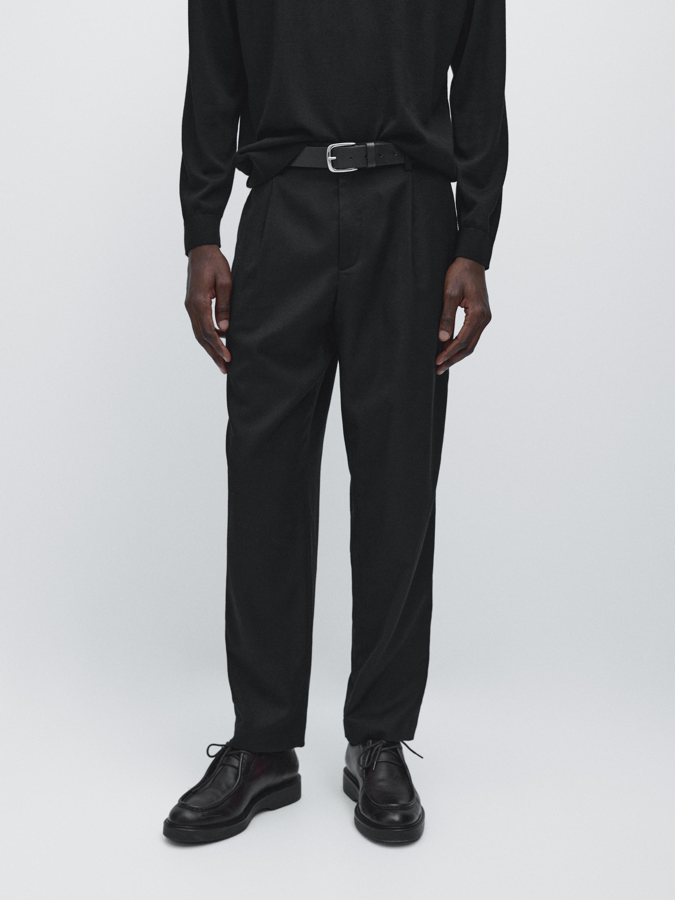 Relaxed fit wool blend darted trousers