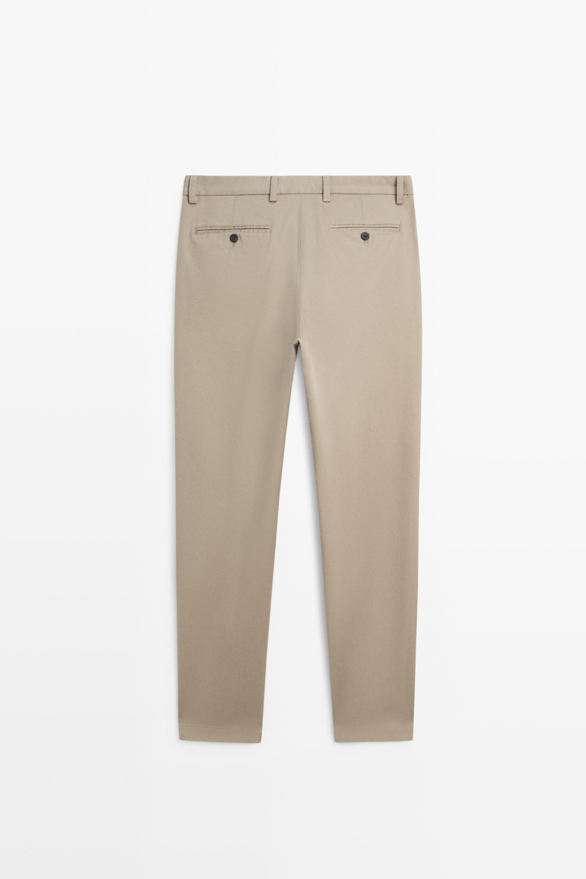 Cotton blend slim fit pants — GREEN