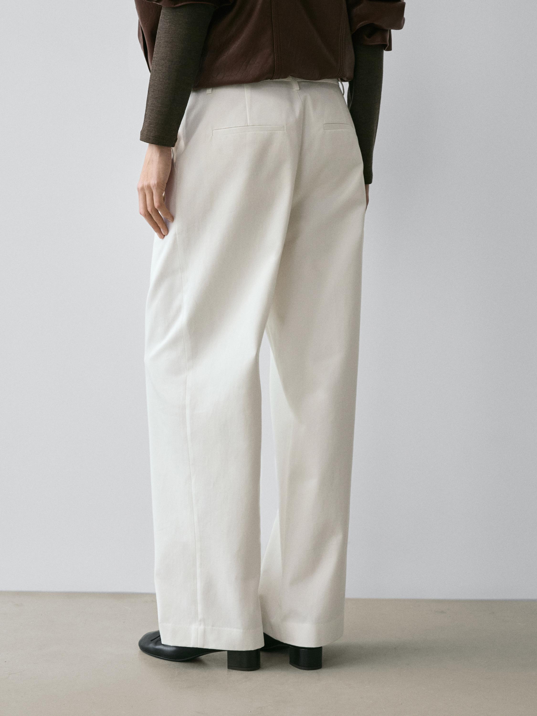 Darted cotton trousers — WHITE