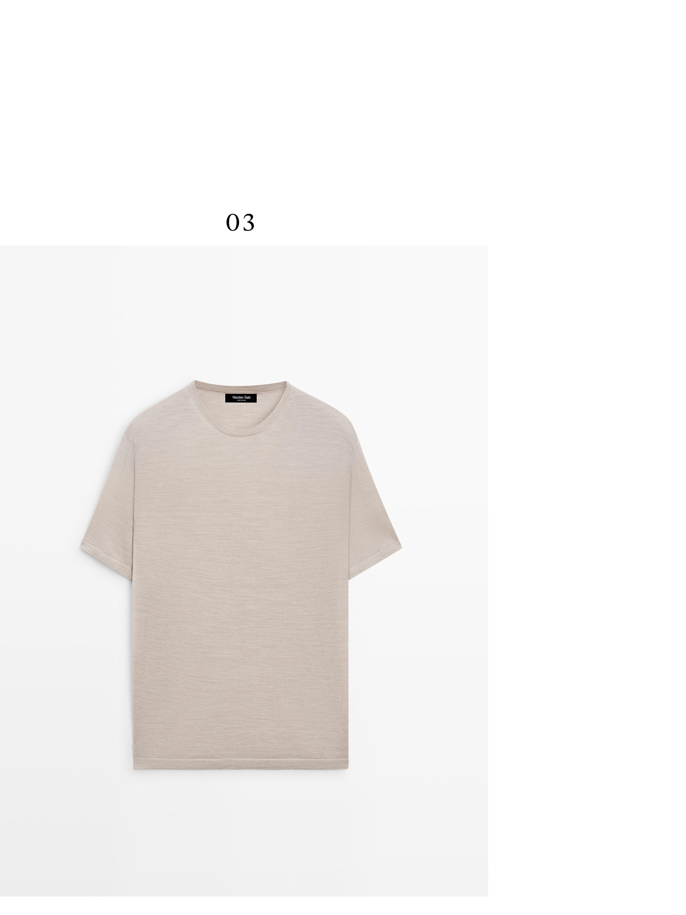 Wool-blend short-sleeve knit sweater — Beige