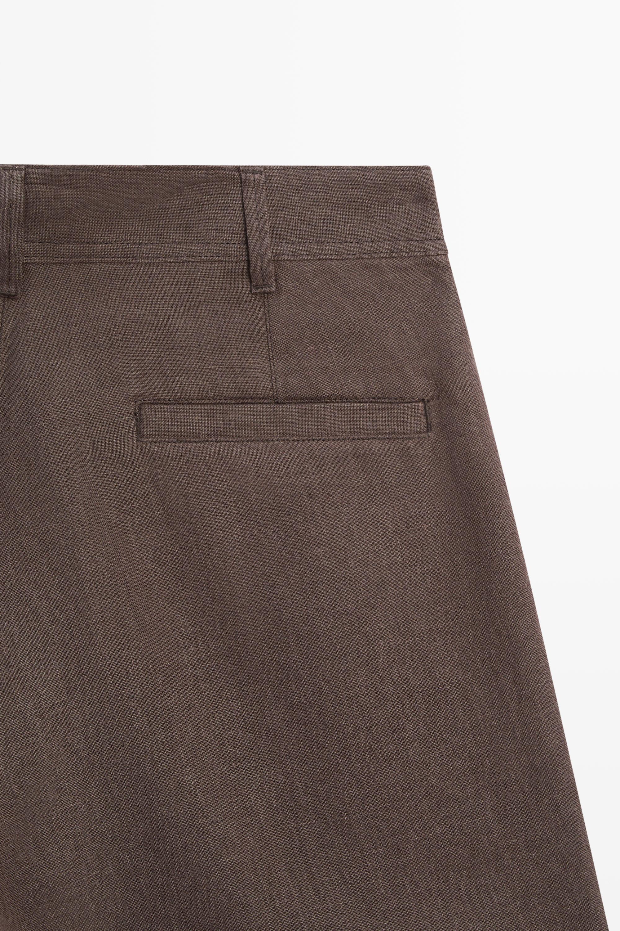 100% linen short Bermuda shorts — BROWN