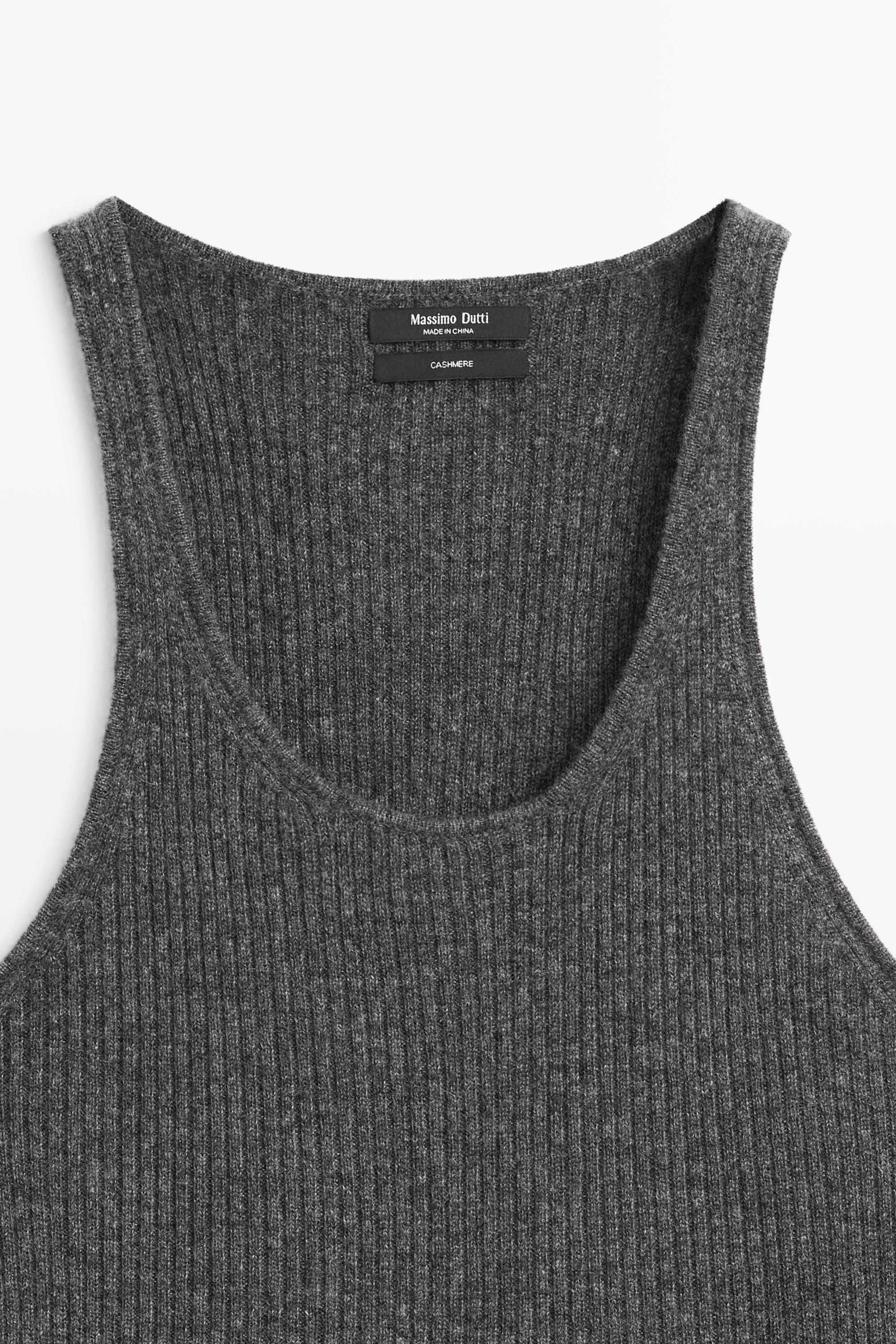 100% cashmere ribbed knit top — ANTHRACITE GREY