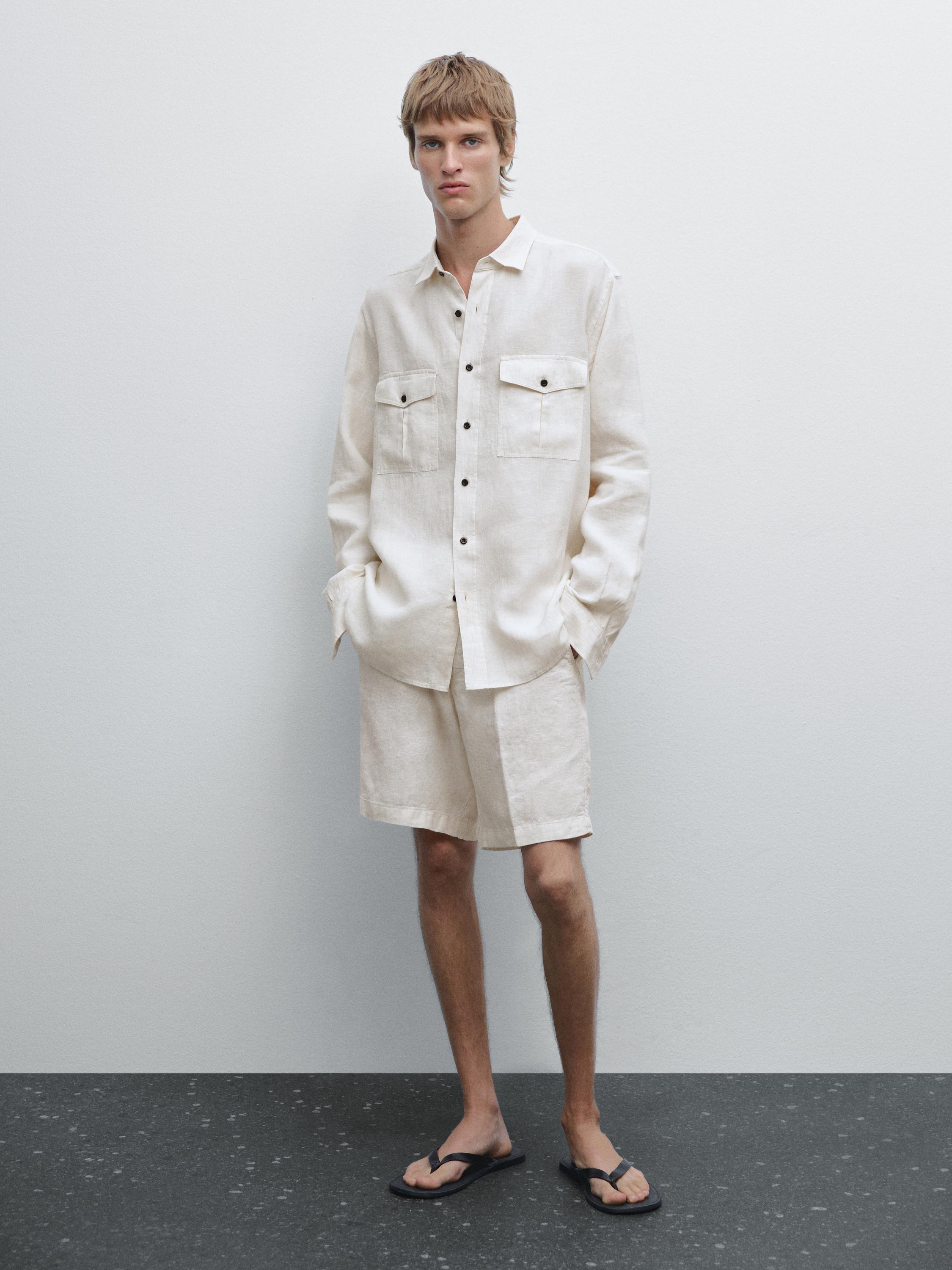 100% linen Bermuda shorts · Beige · Dressy Massimo Dutti