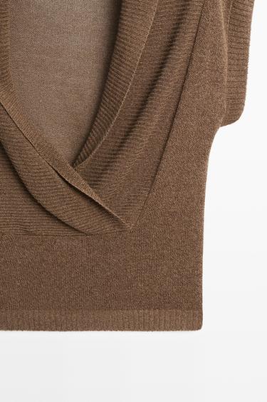 Cross-back knit sweater — BROWN 7
