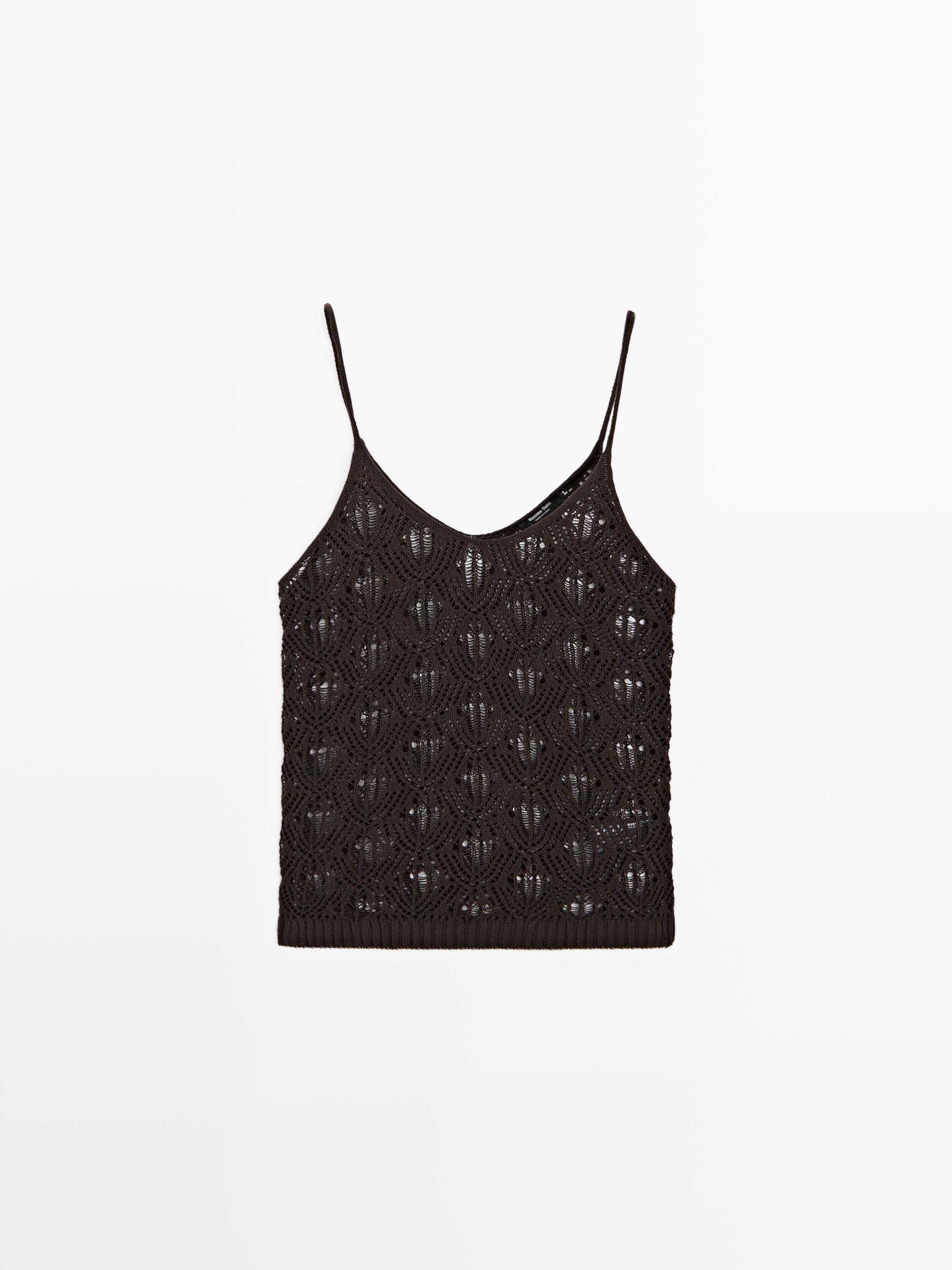Strappy top with openwork detail — BROWN