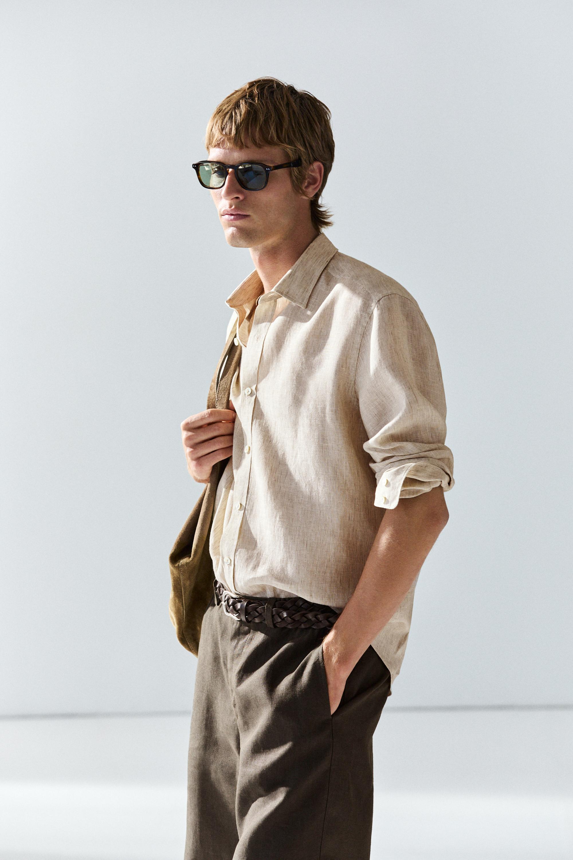 100% linen short Bermuda shorts — DARK GREEN
