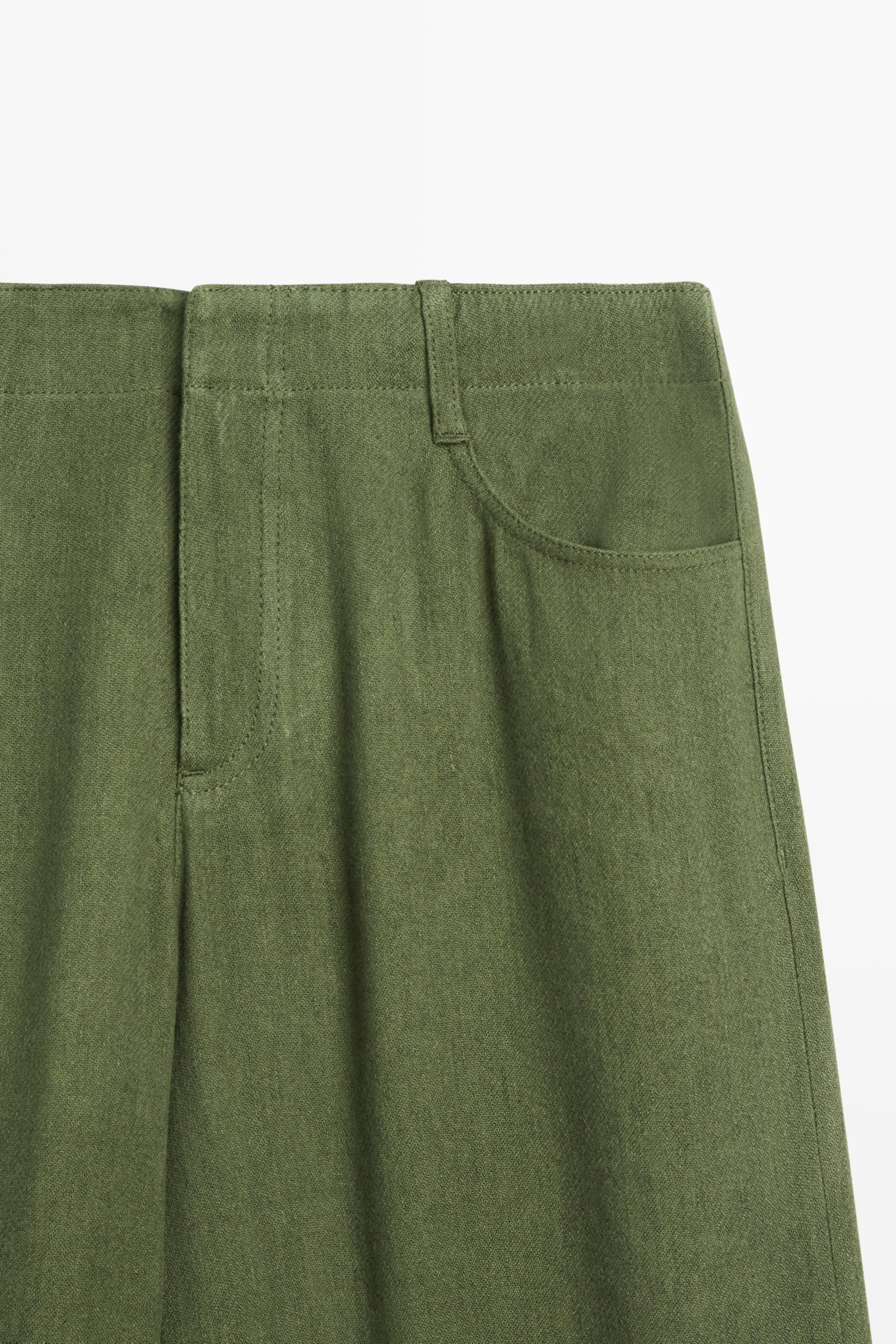 Straight linen blend pants — GREEN