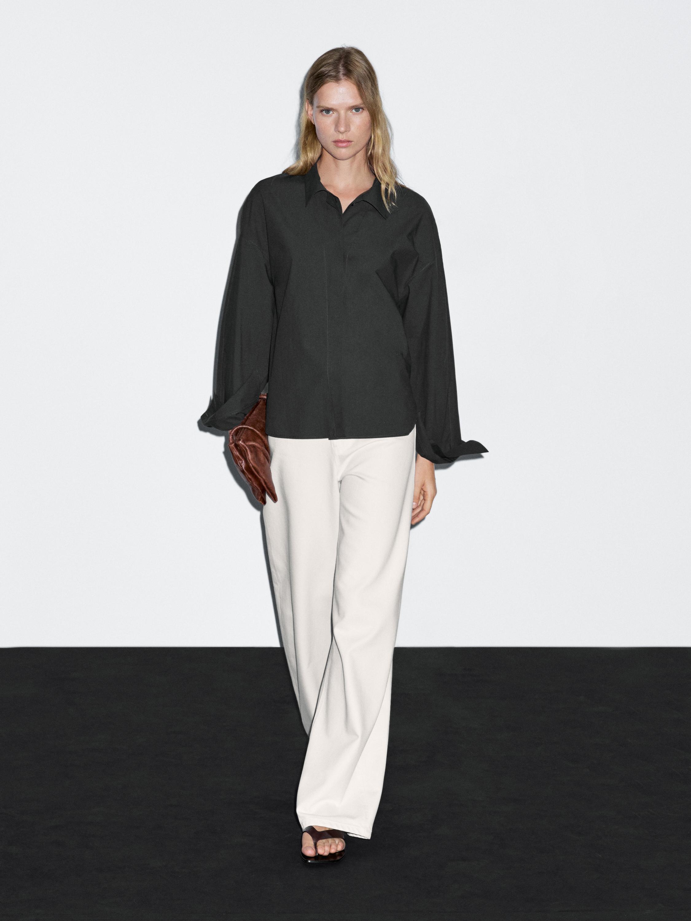 Loose-fitting 100% cotton poplin shirt