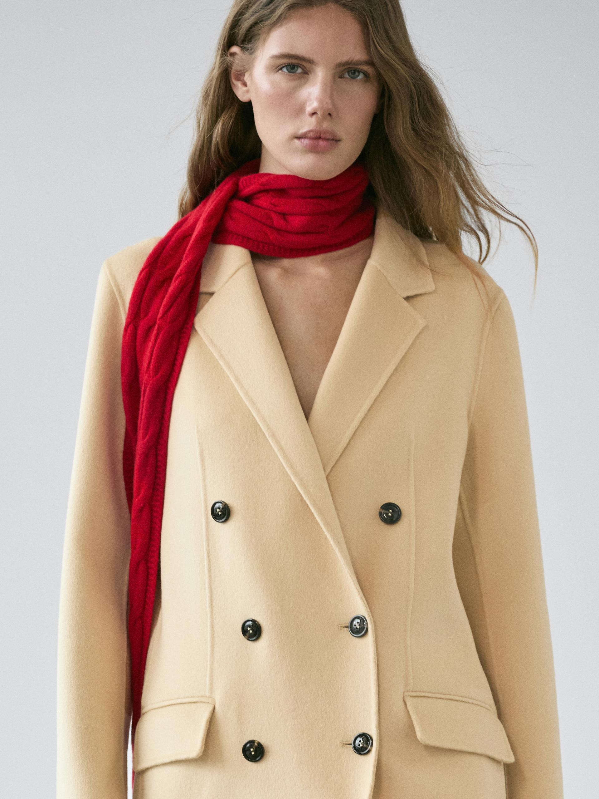 Cappotto Lungo Doppiopetto In Misto Lana - Giallo - L - Massimo Dutti - Femminile
