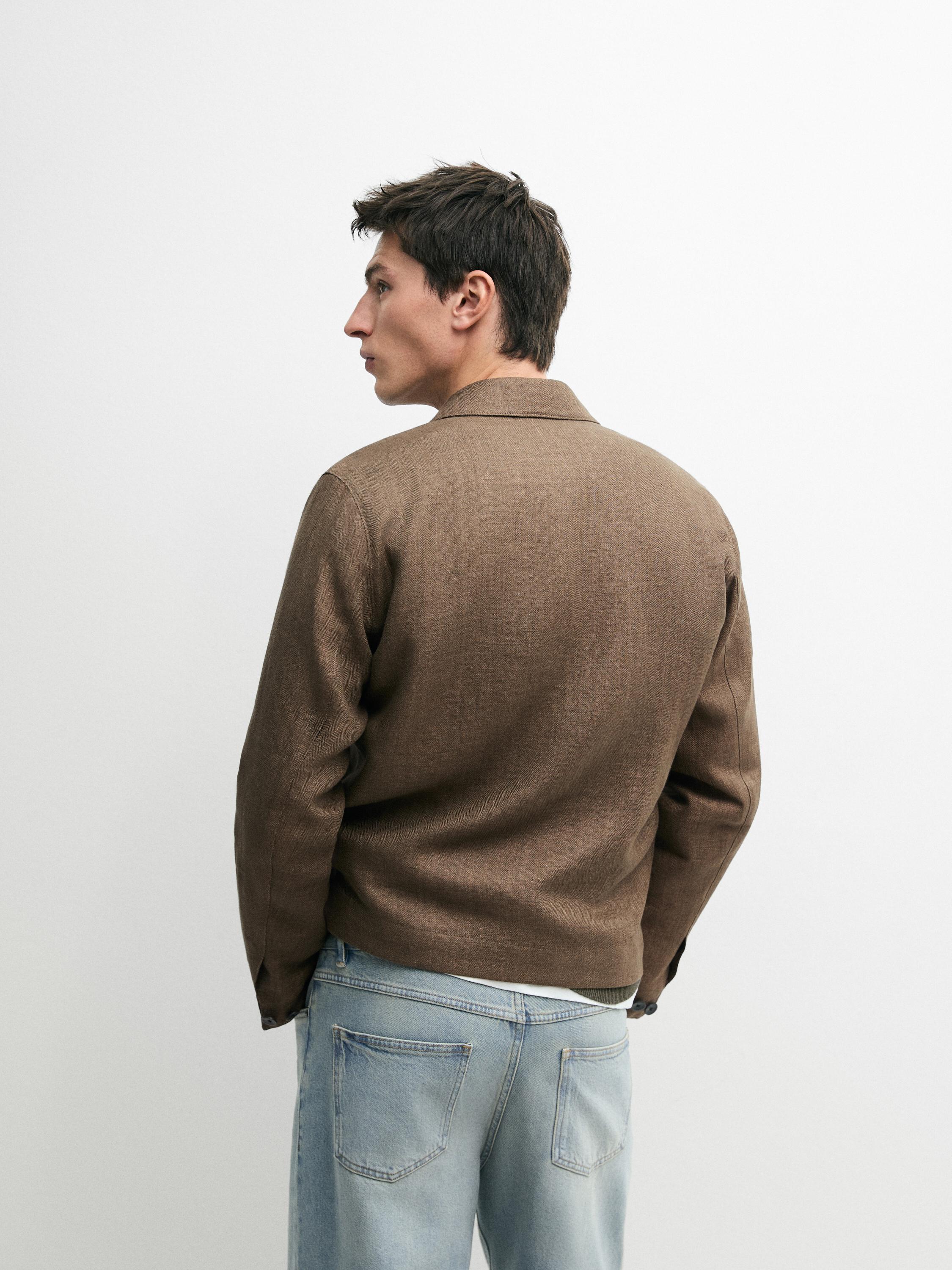 Total look linen jacket with herringbone detail — OCHRE