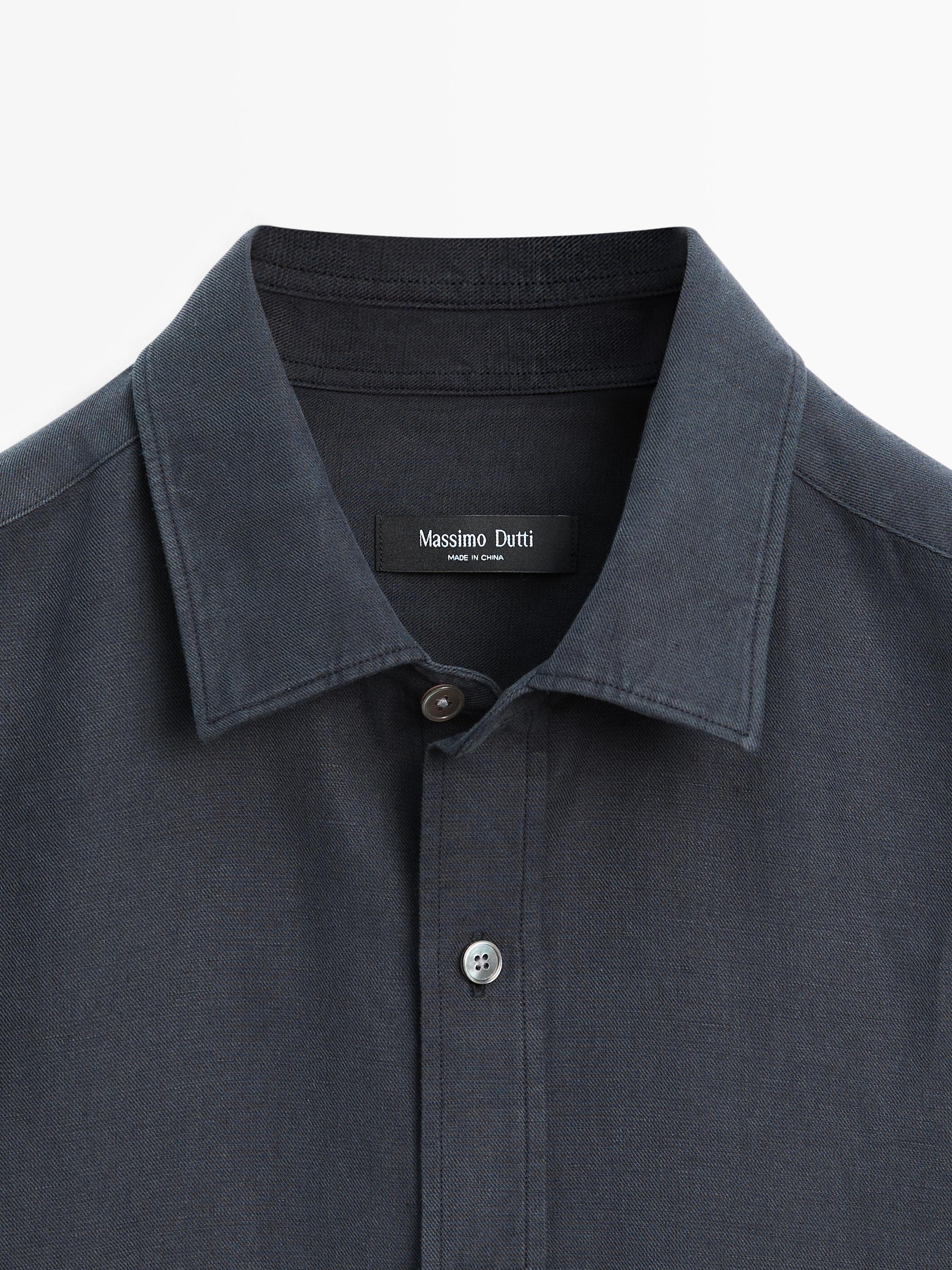Regular fit linen blend shirt — NAVY BLUE