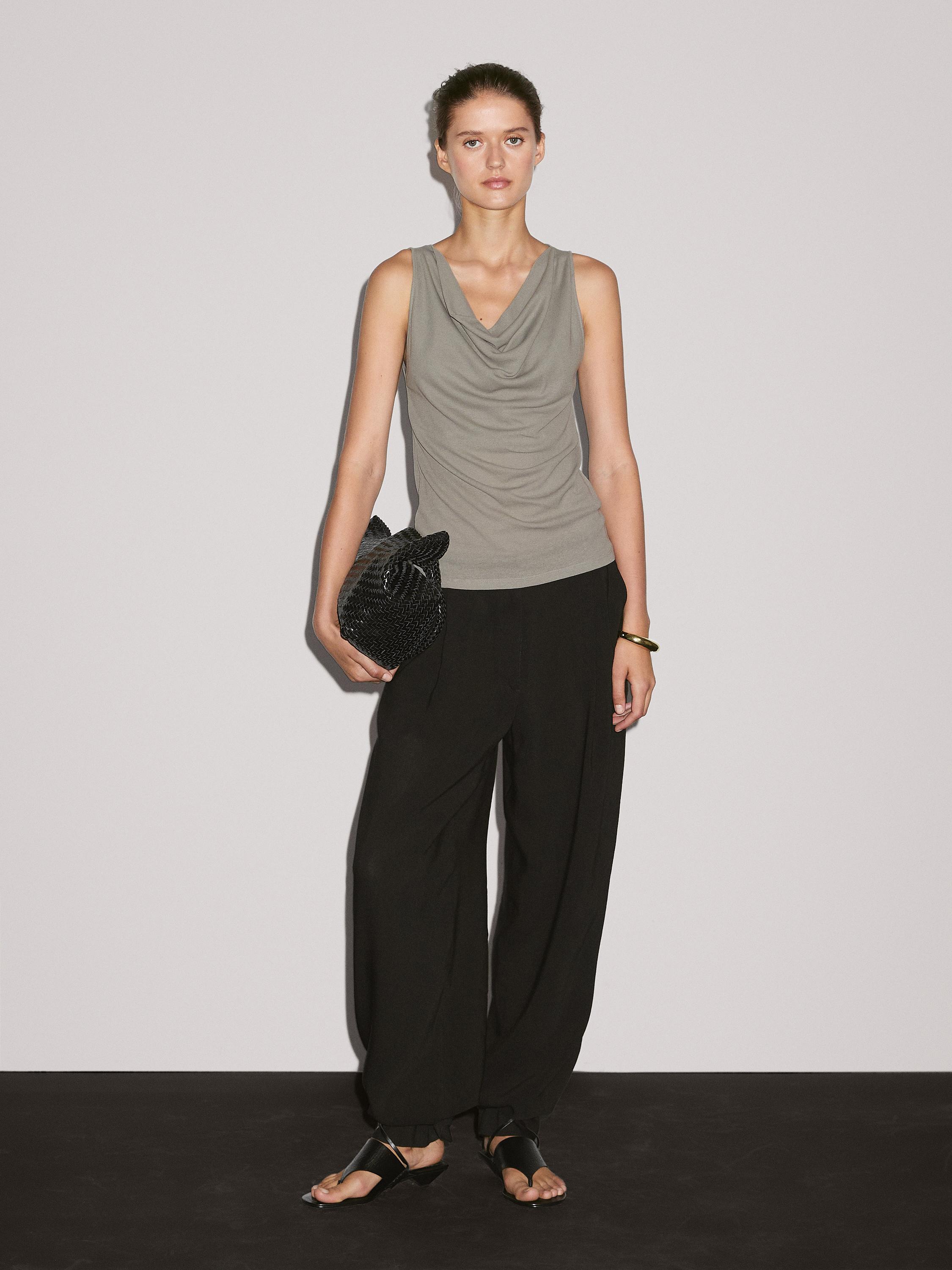 100% cotton top with draped neckline