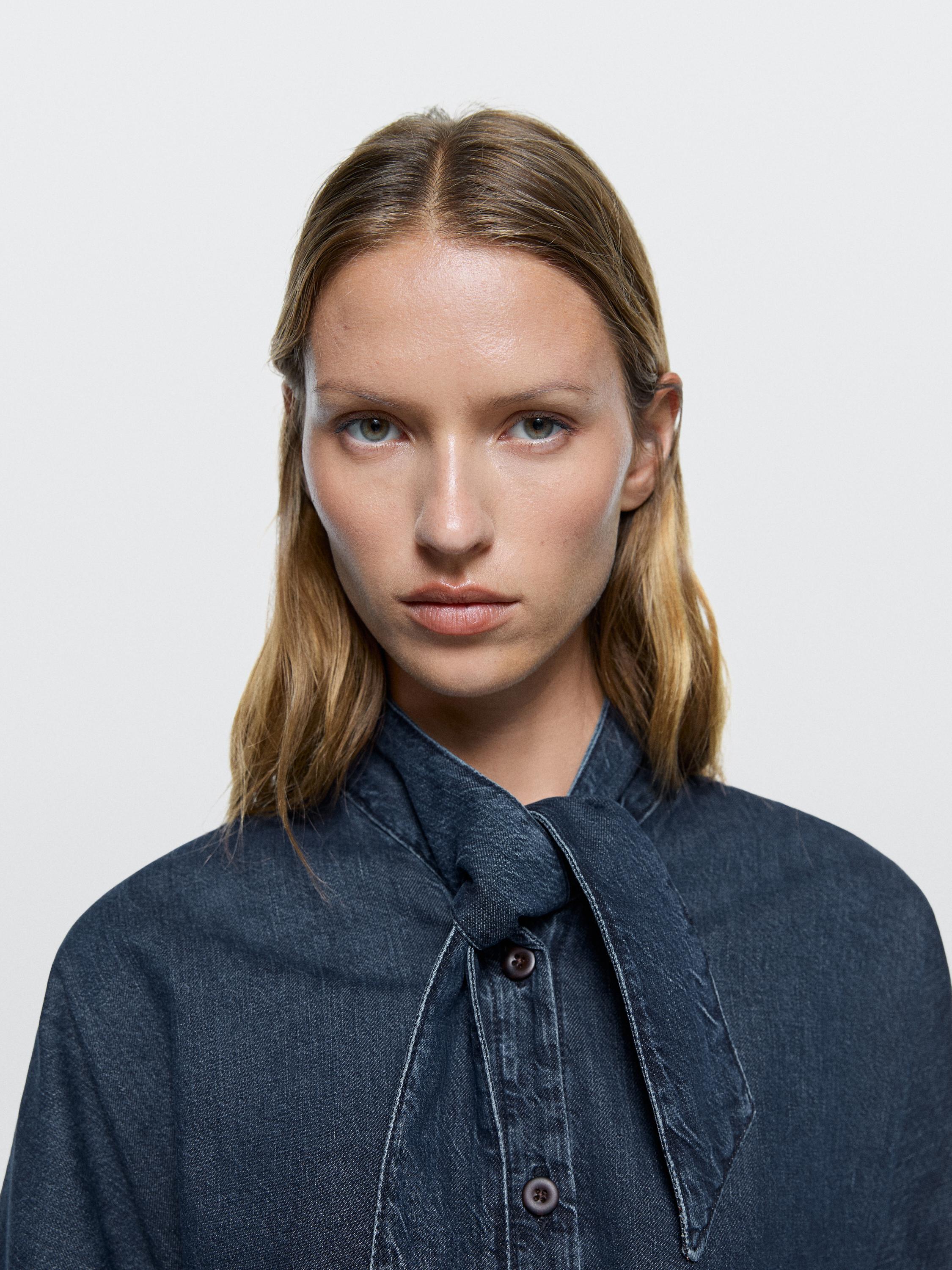 Denim shirt with collar detail — DARK BLUE