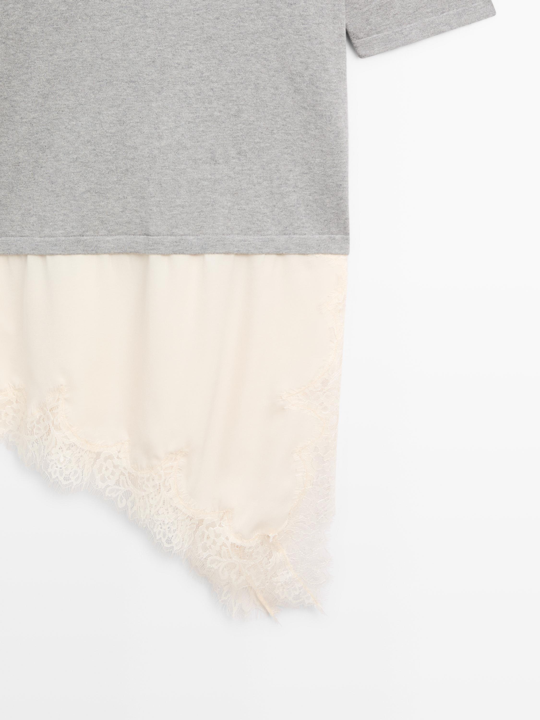 Sweater with contrast lace detail — MEDIUM GREY