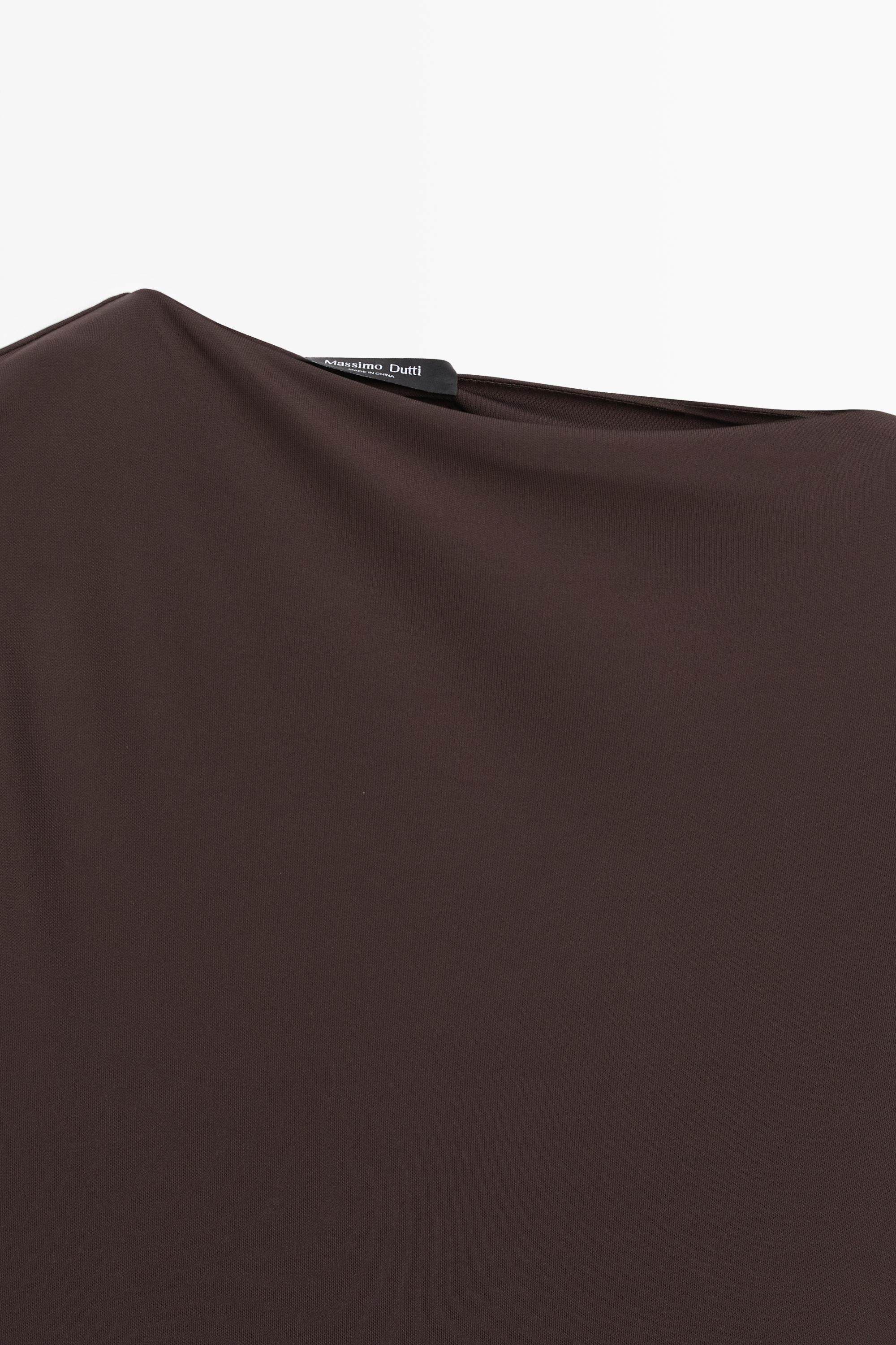 Asymmetric ruched midi dress — BROWN