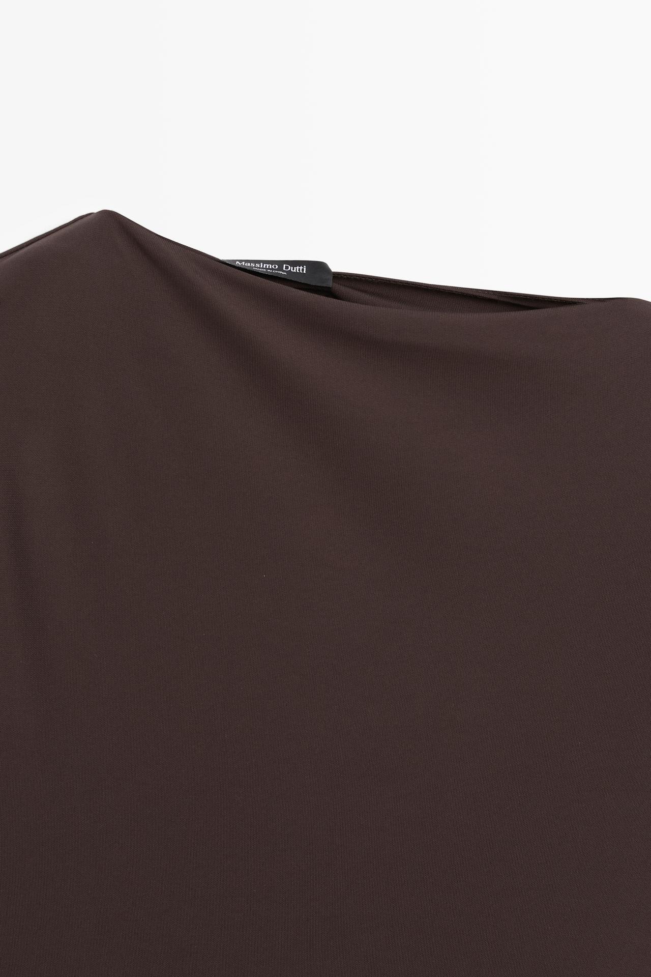 Asymmetric ruched midi dress — BROWN