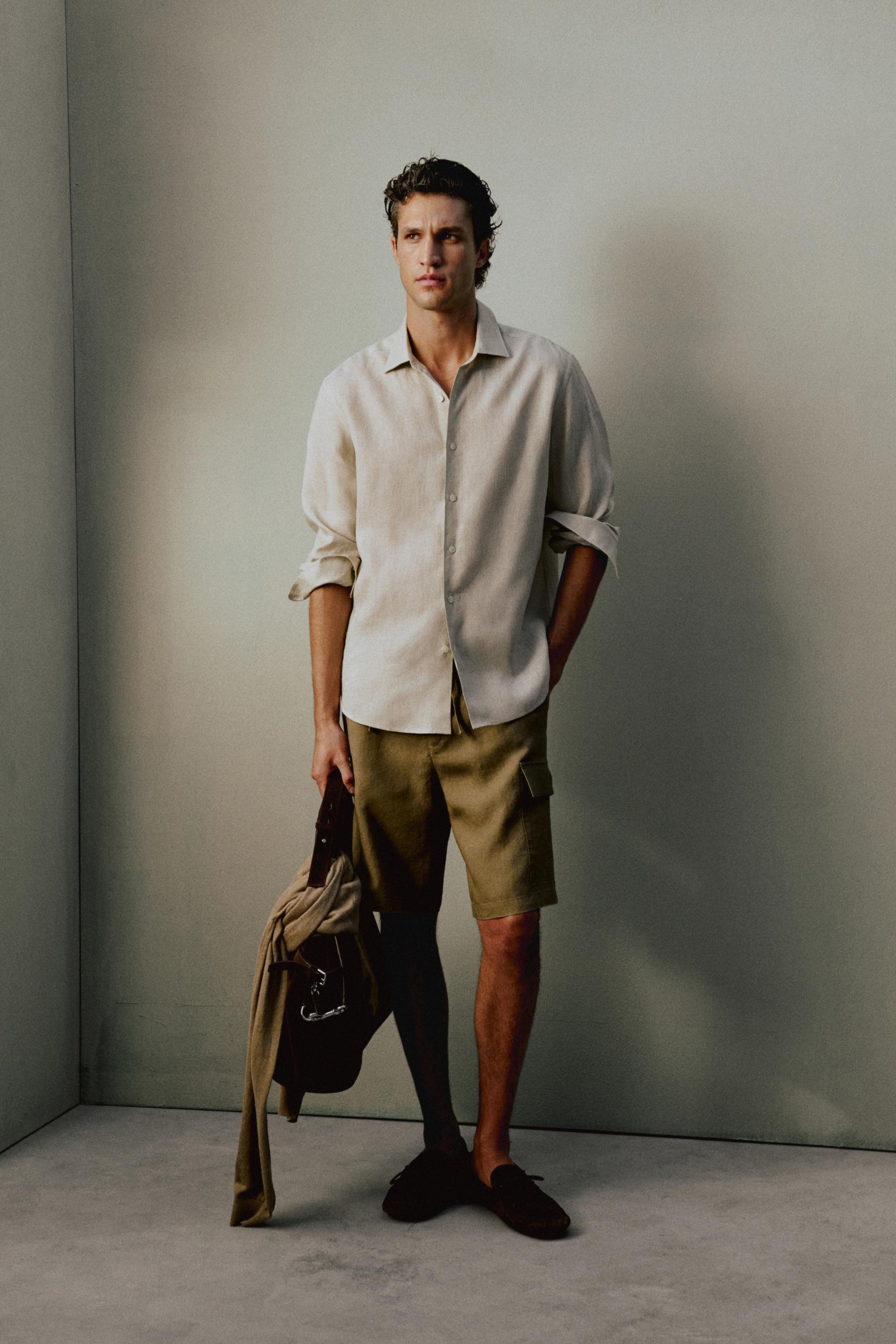 100% linen cargo Bermuda shorts — KHAKI