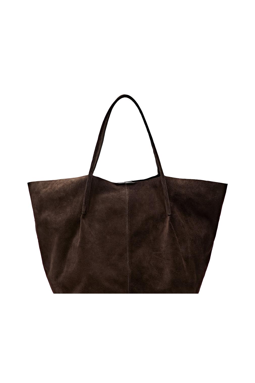Split suede leather tote bag — Chocolate