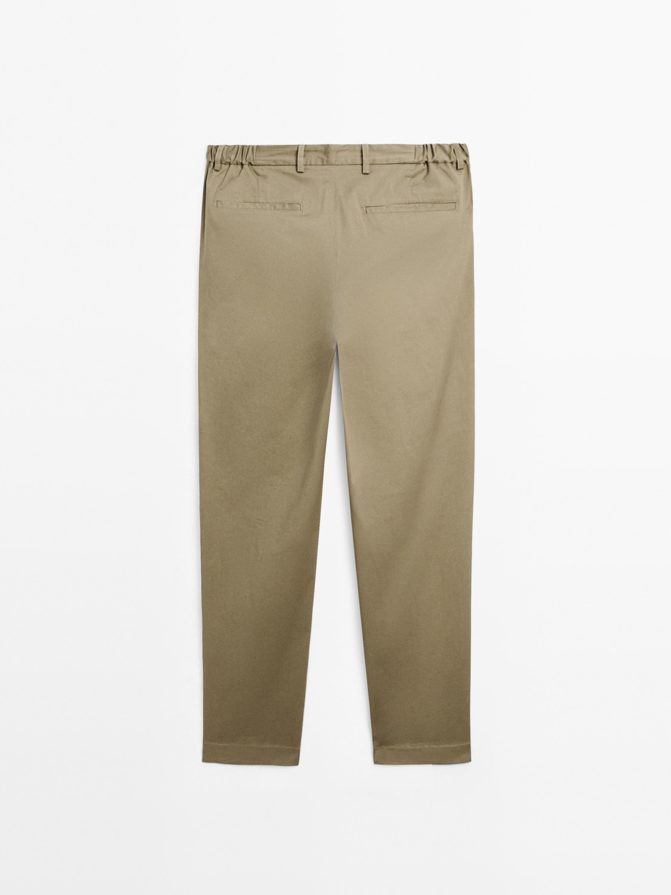 Cotton blend tapered fit trousers