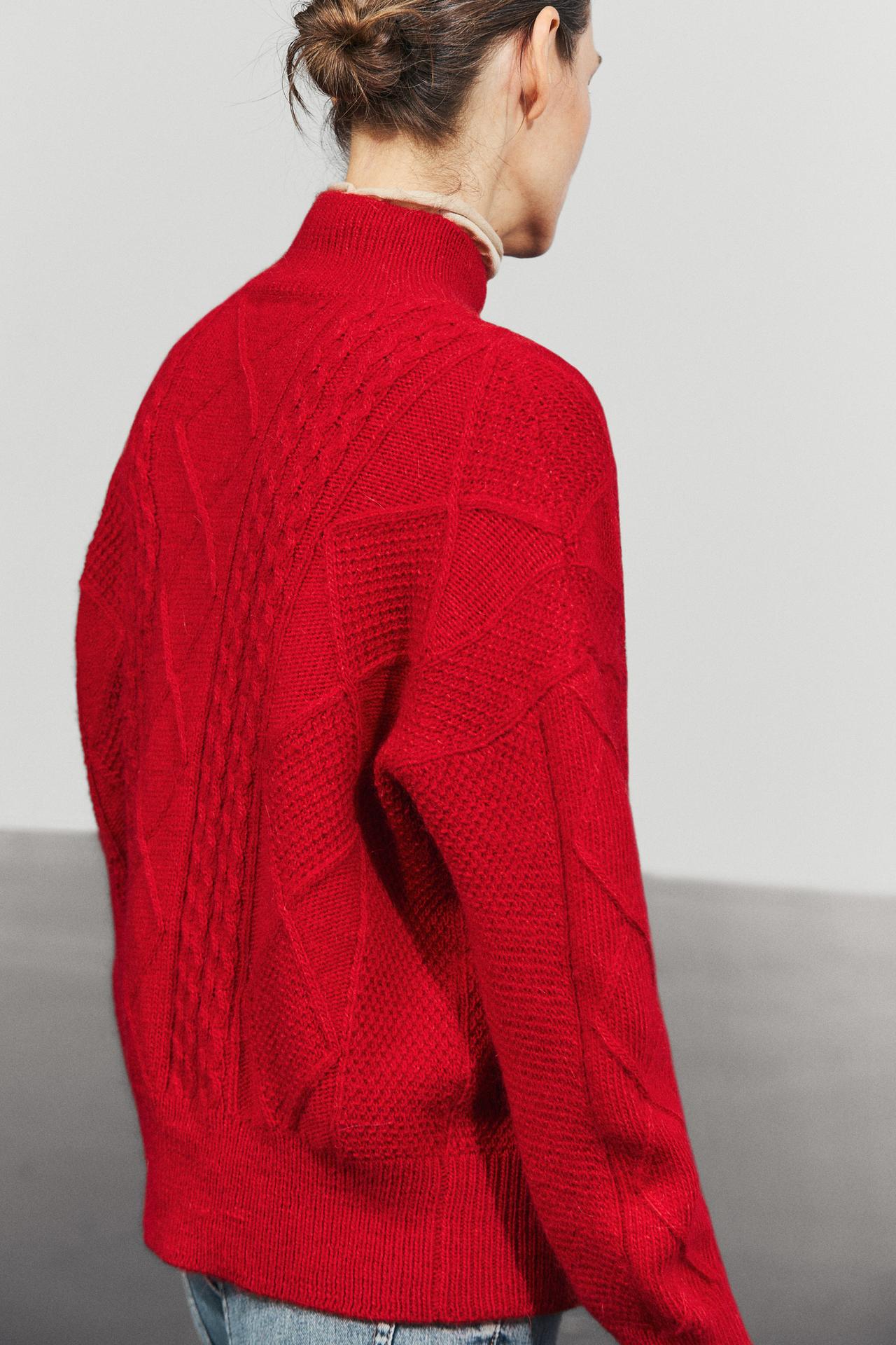 Wool blend cable-knit sweater — RED