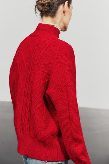 Wool blend cable-knit sweater — RED 5