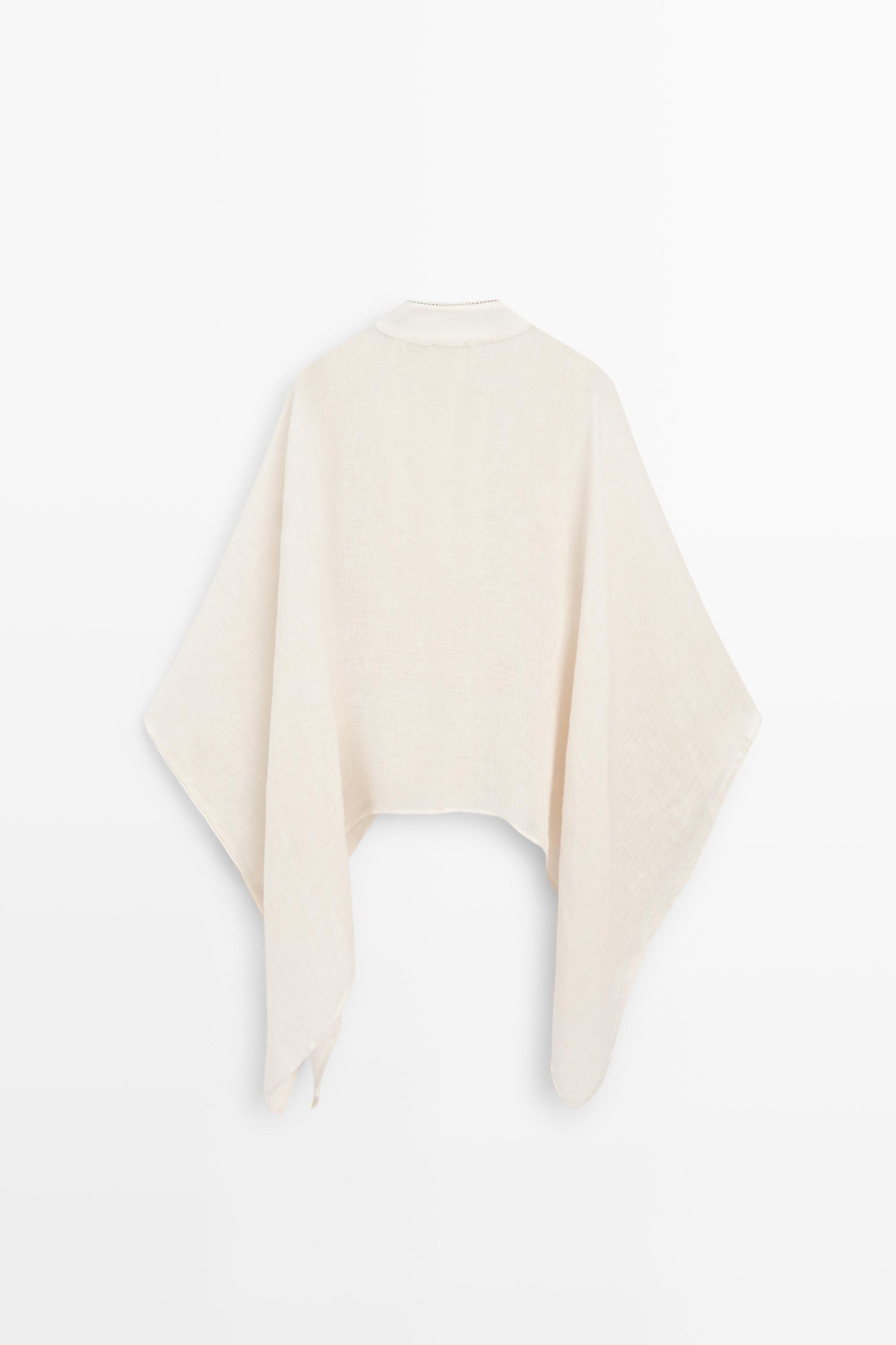 100% linen stand collar cape — CREAM