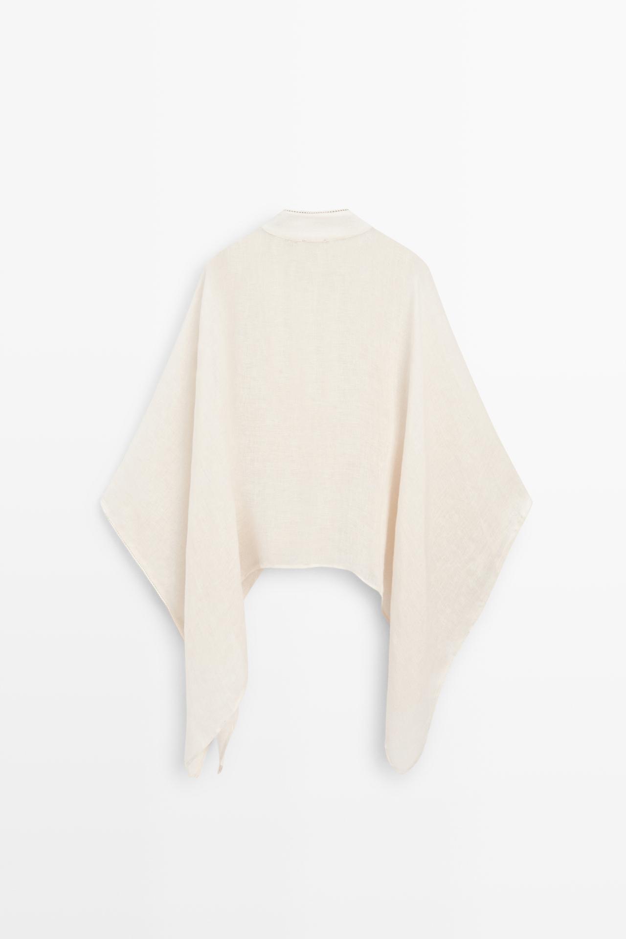 100% linen stand collar cape — CREAM