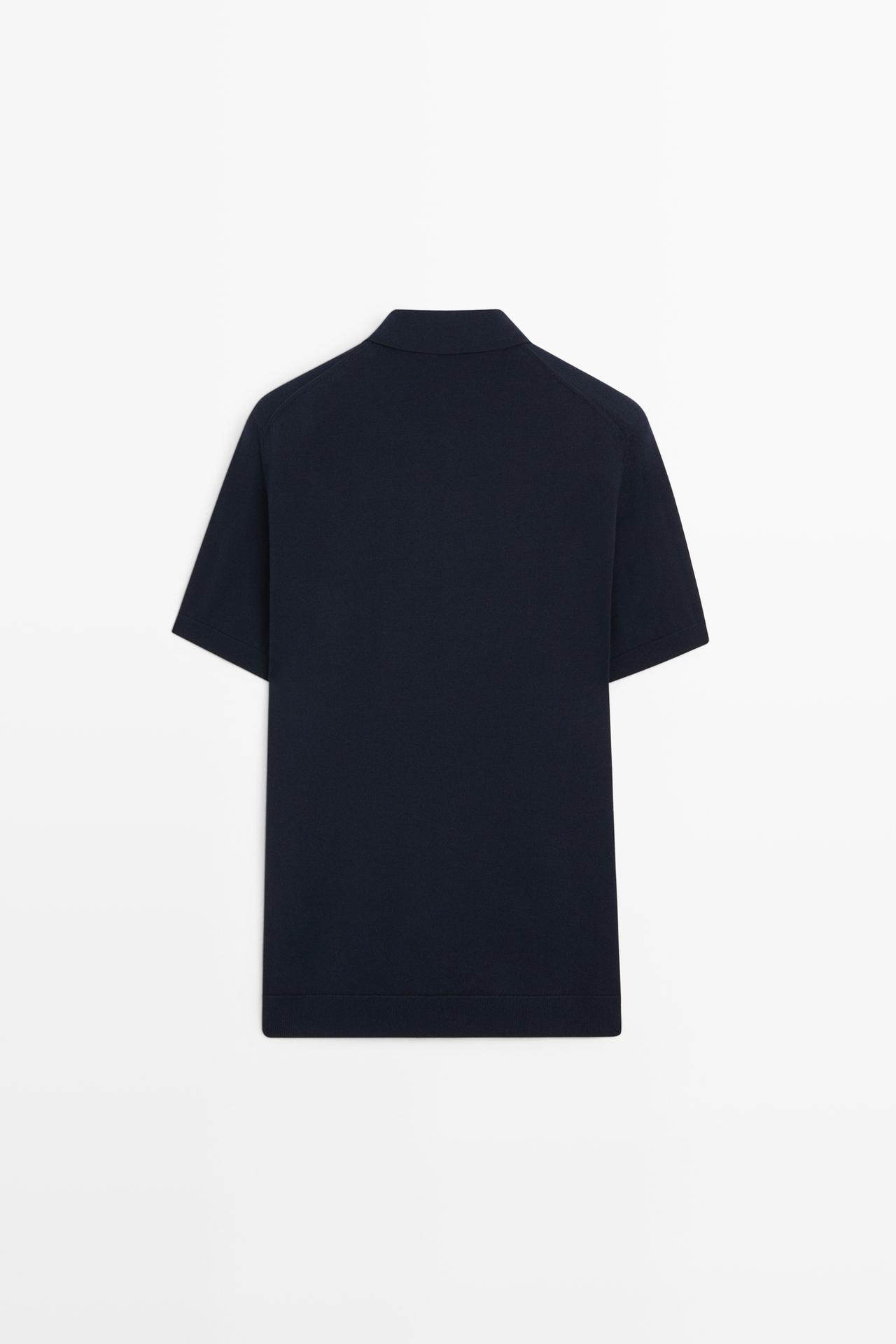 100% cotton knit polo sweater — NAVY BLUE