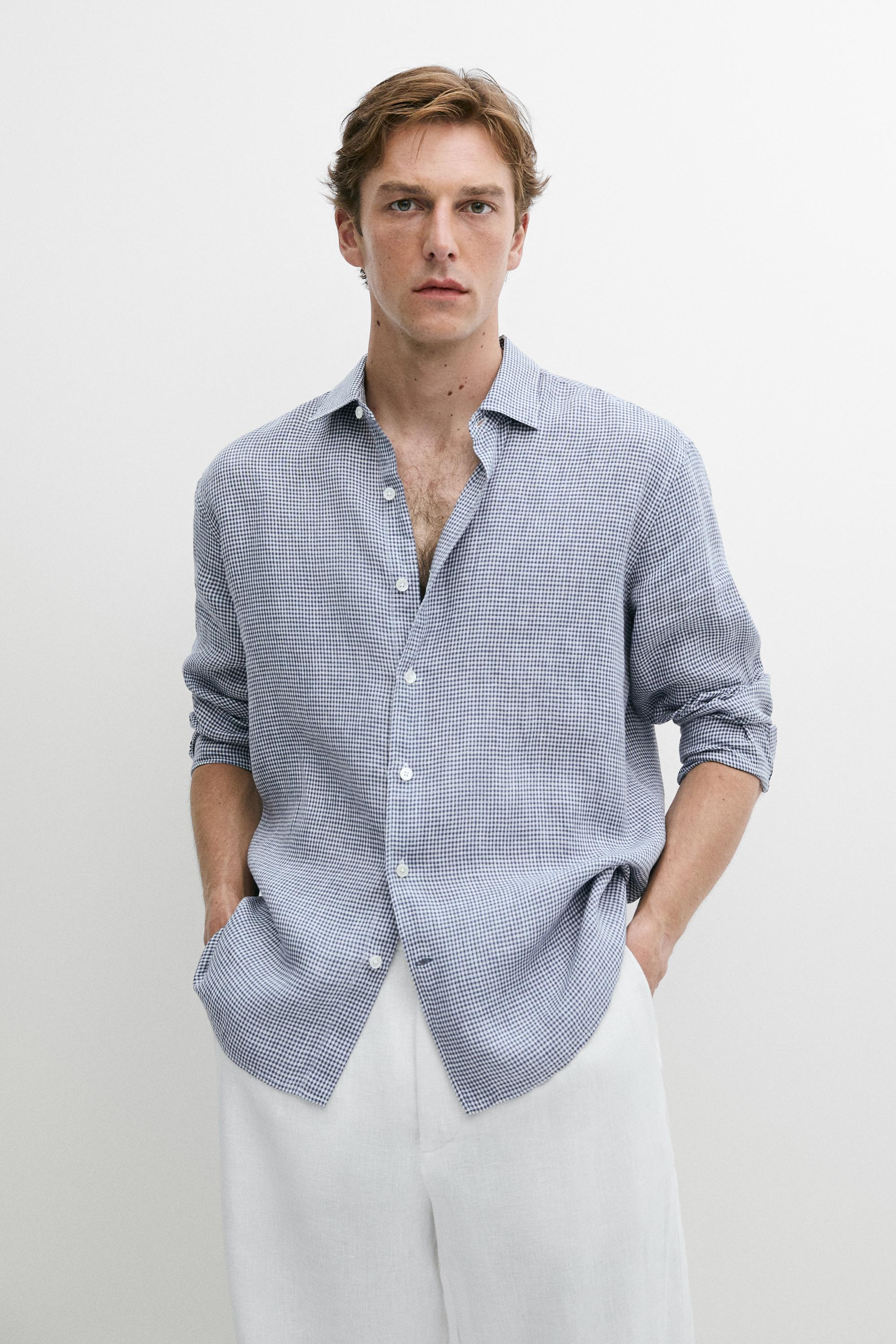 Camisa regular fit cuadro vichy 100% lino