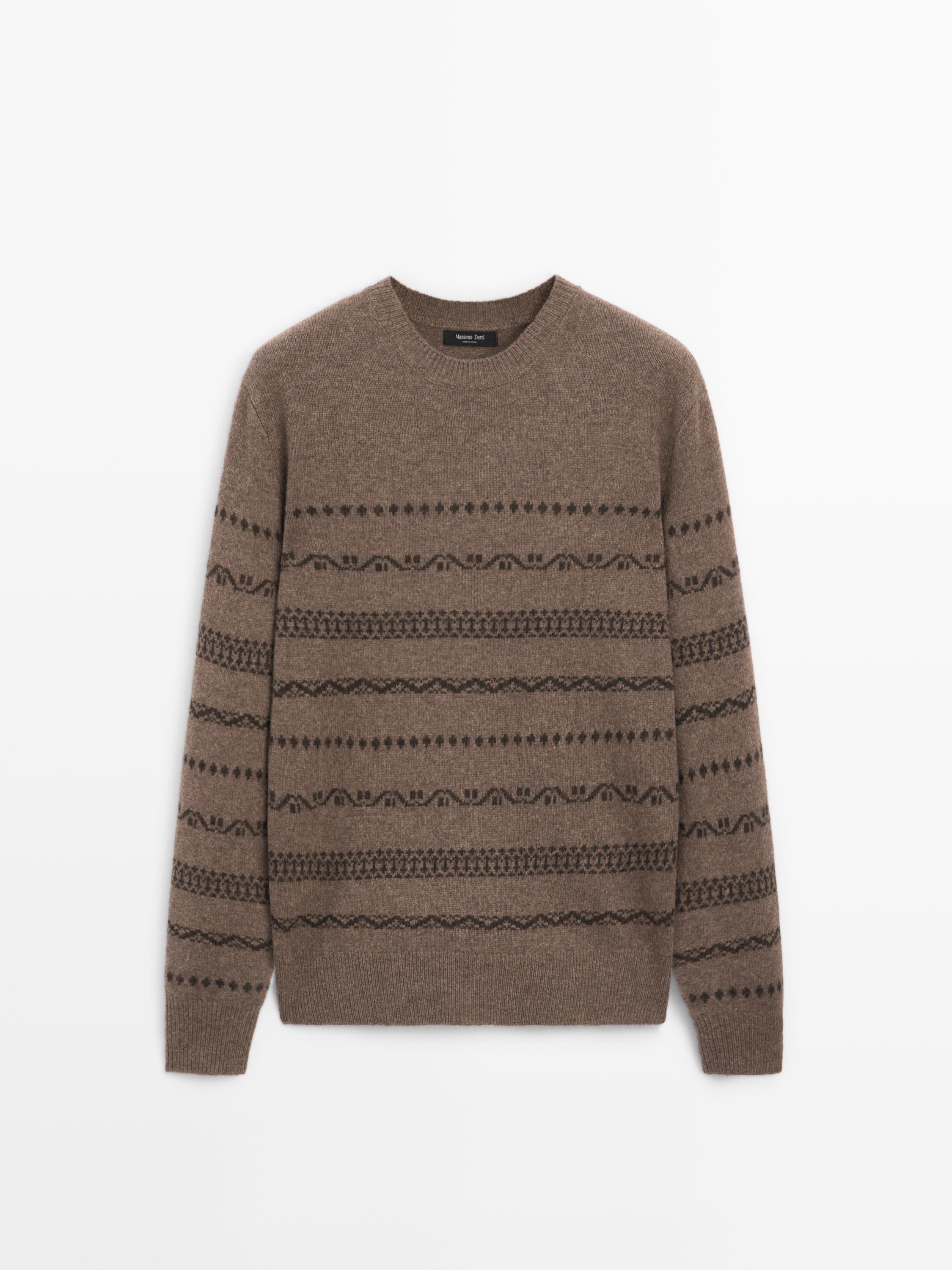 Wool blend jacquard knit sweater