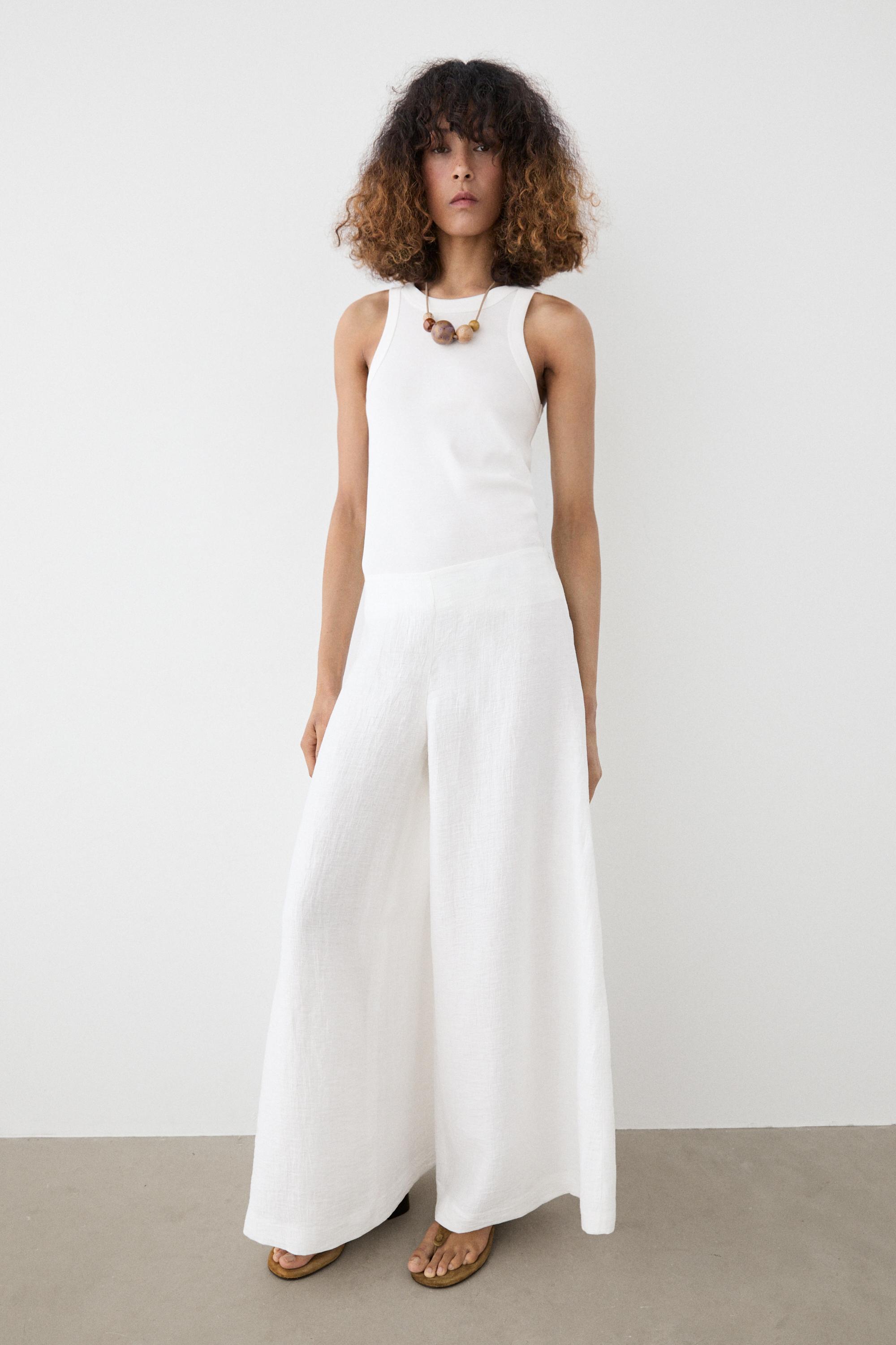 Linen blend palazzo trousers — Off white