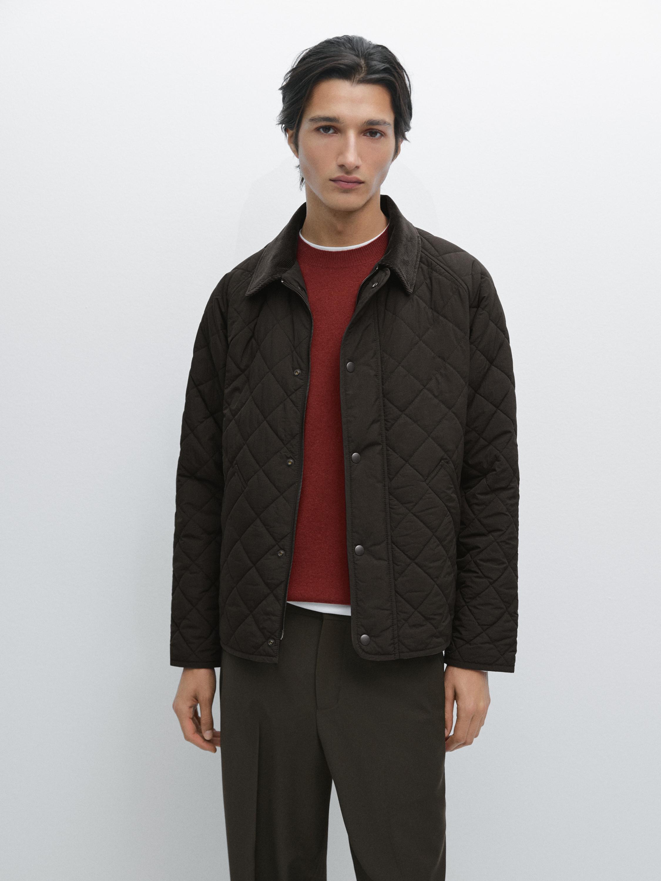 Quilted jacket with corduroy collar