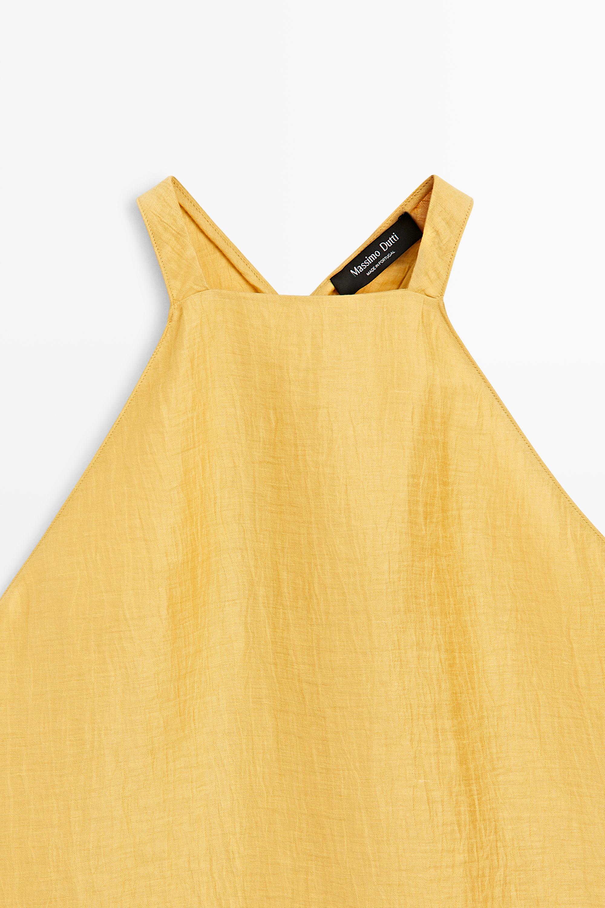 Massimo Dutti Linen Blend Halter Top In Yellow