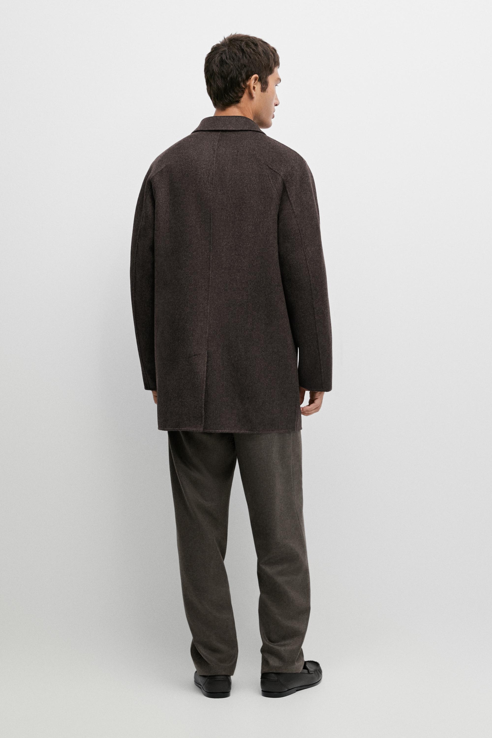 Short suede double-weave wool-blend coat - thumbnail 5