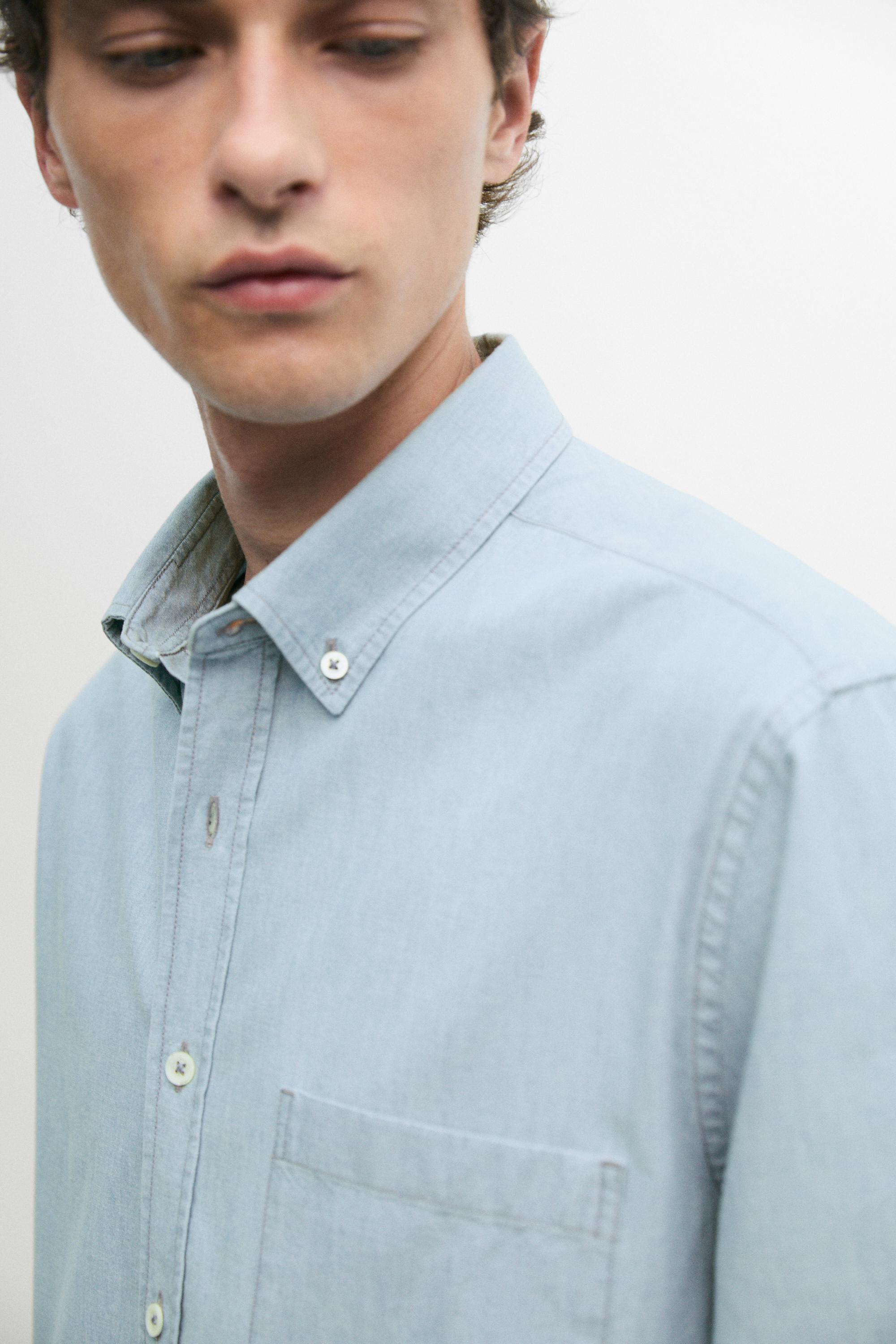 Relaxed fit denim shirt with pocket detail — BLUE