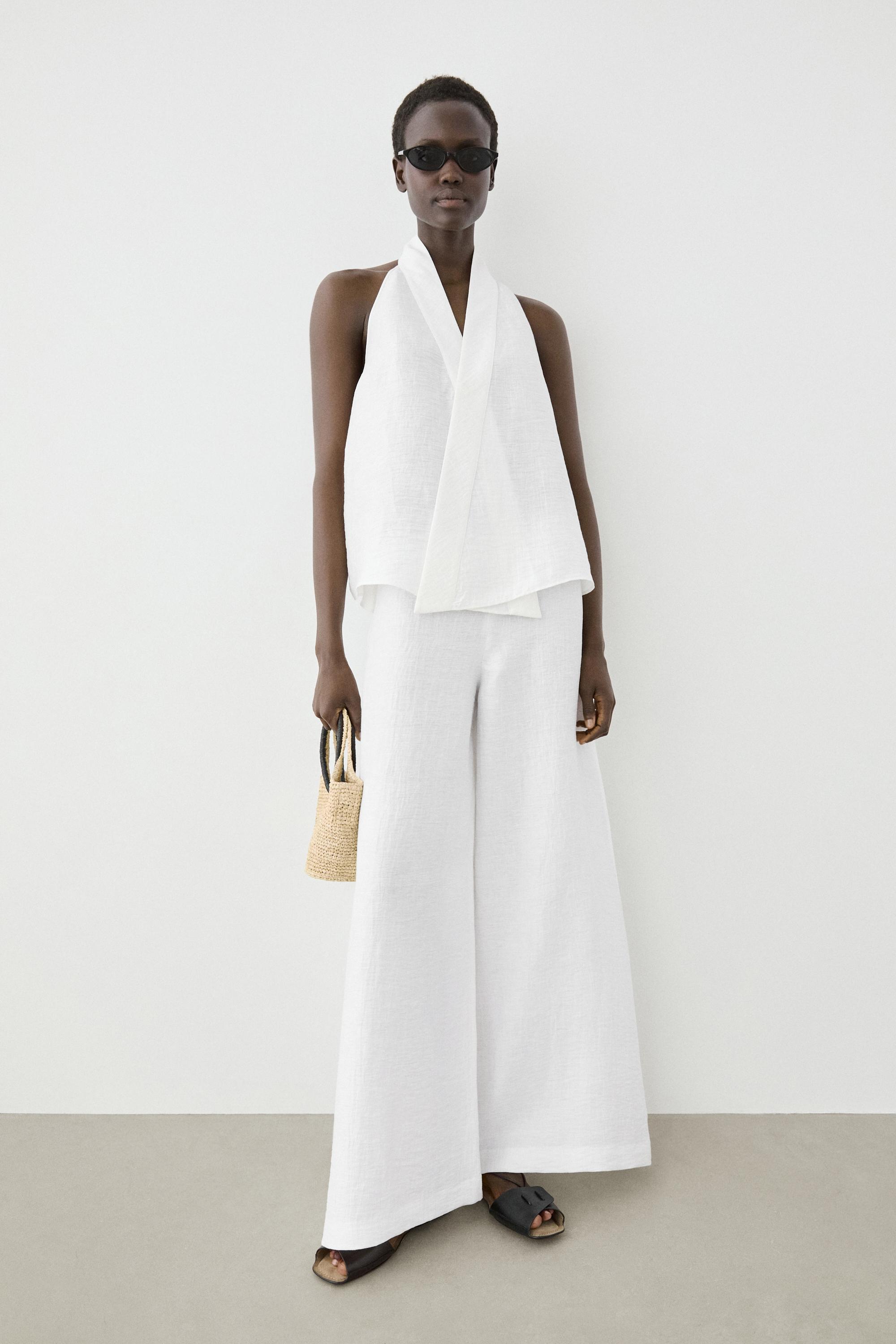 Linen blend palazzo trousers — Off white