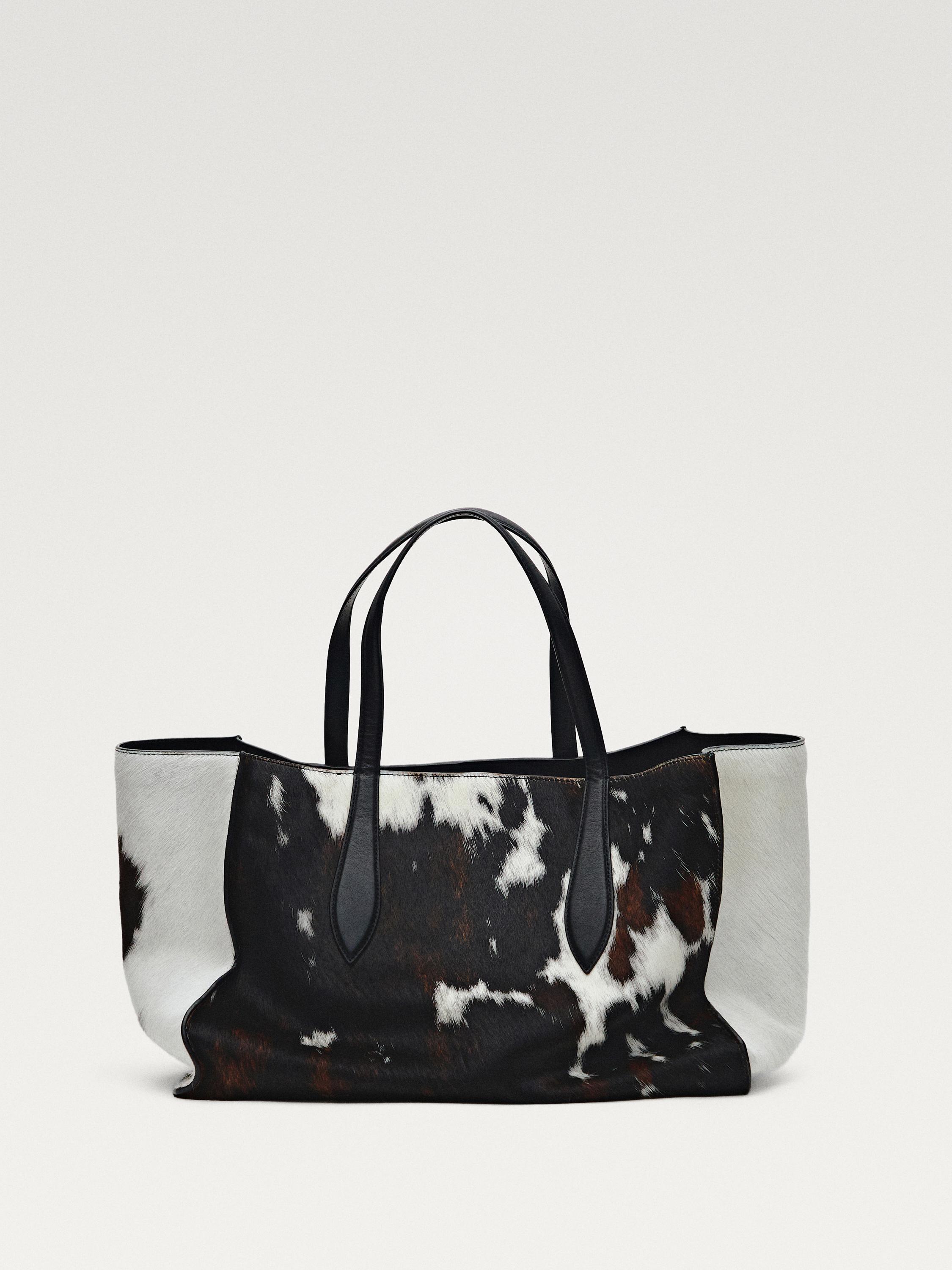 Animal print hair-on leather maxi tote bag