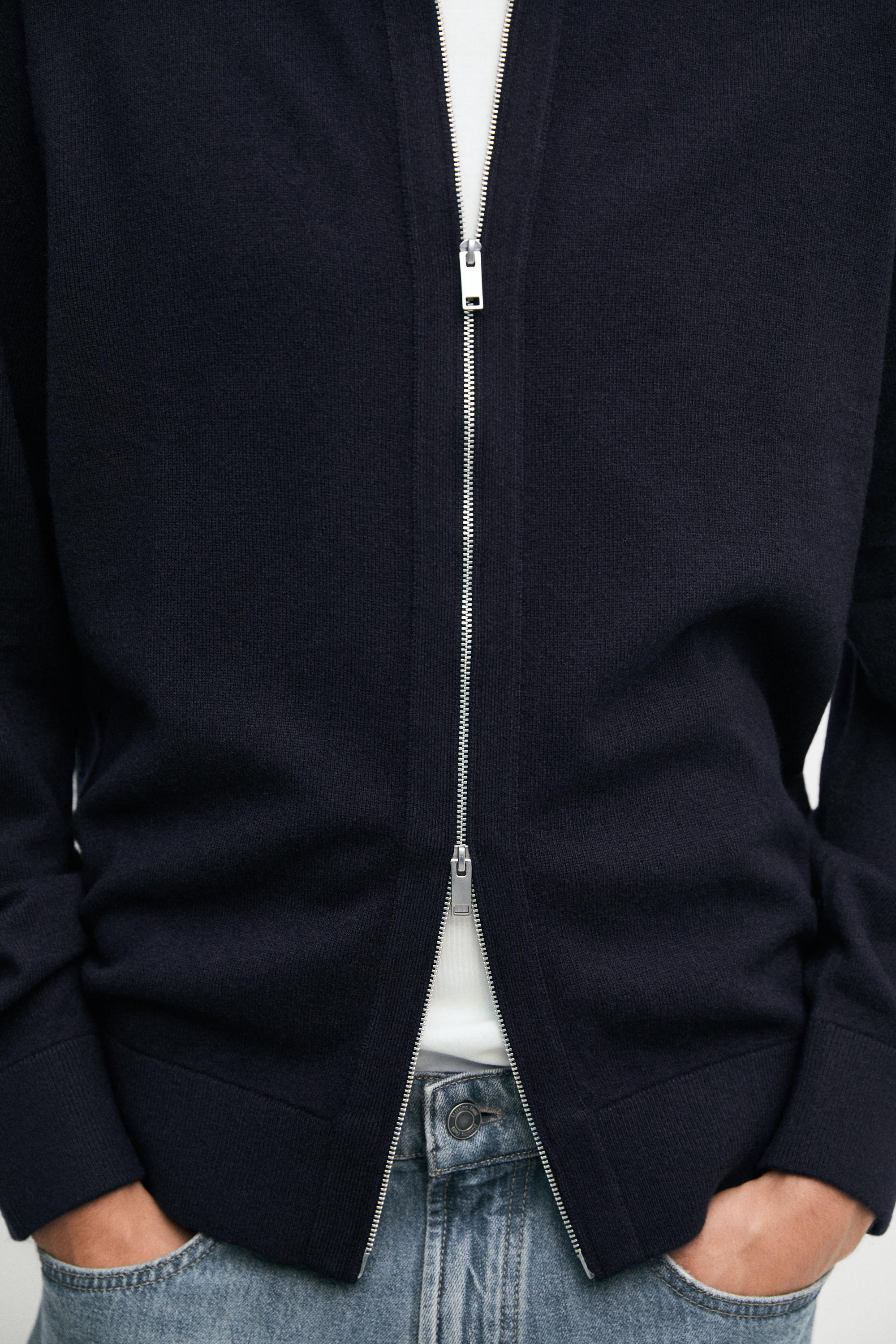 Wool blend cardigan with zip detail — NAVY BLUE