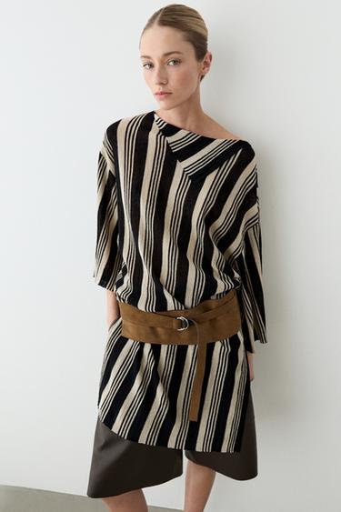 Striped knit kaftan sweater — BLACK 3