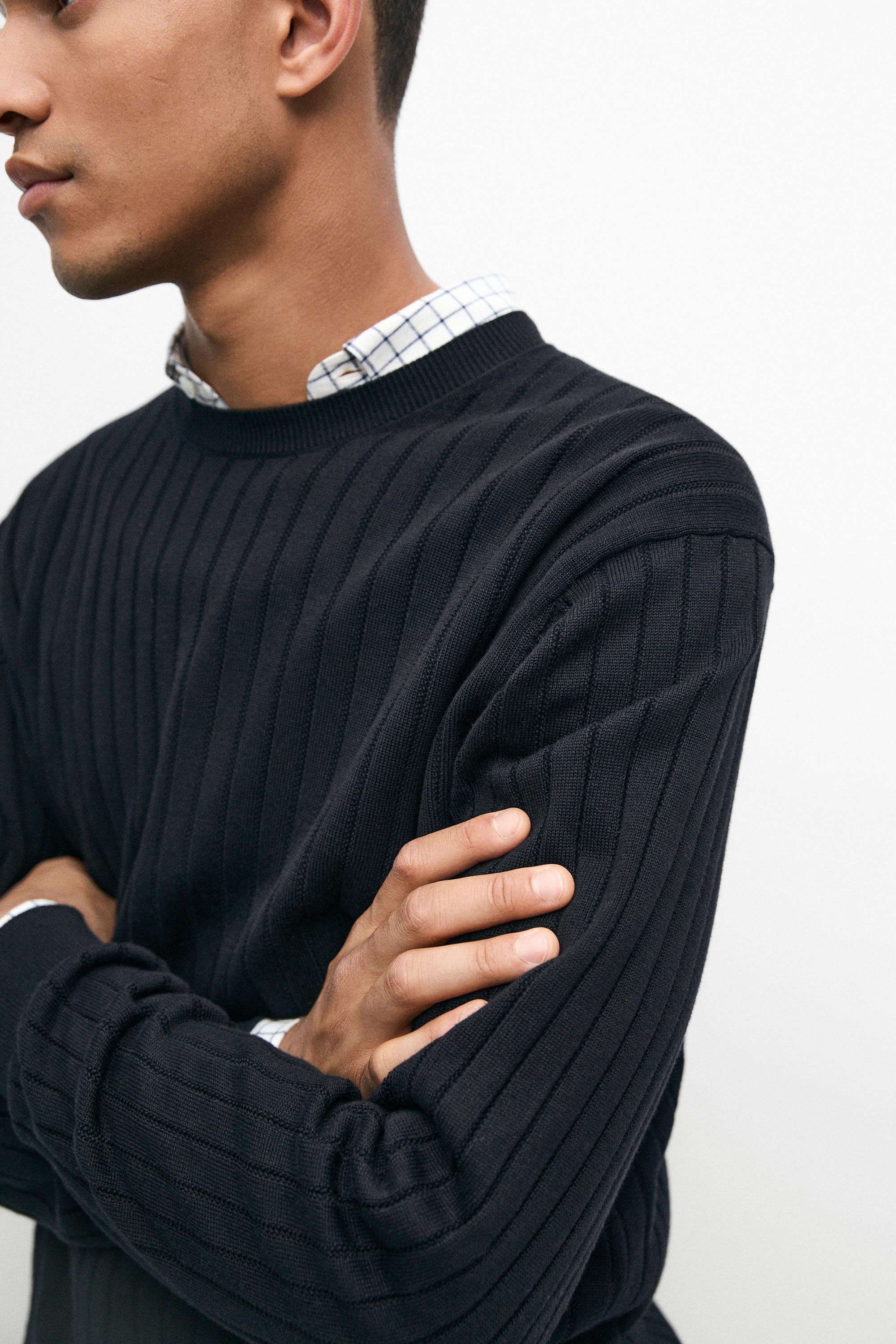 100% cotton ribbed knit sweater — NAVY BLUE