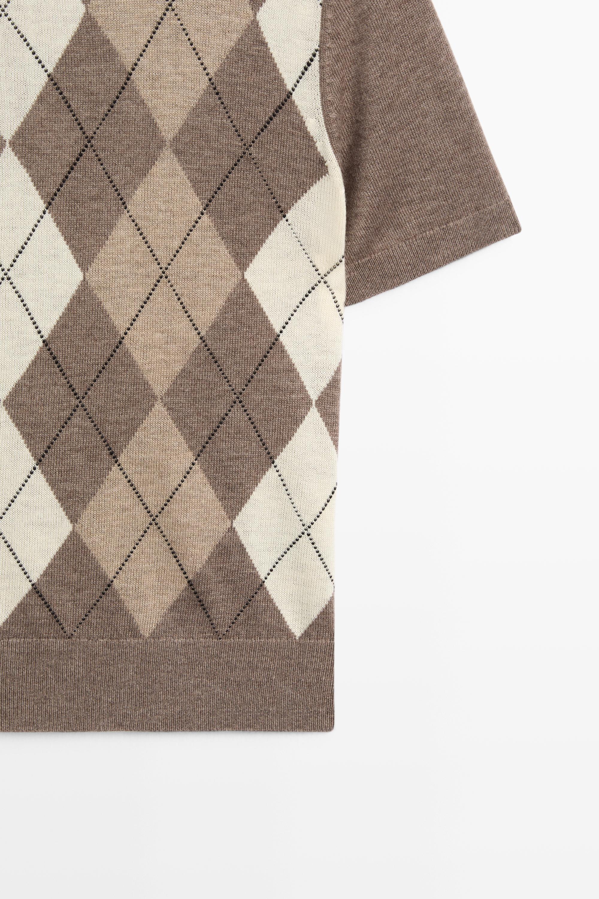 Short sleeve diamond-pattern sweater — TAUPE GREY