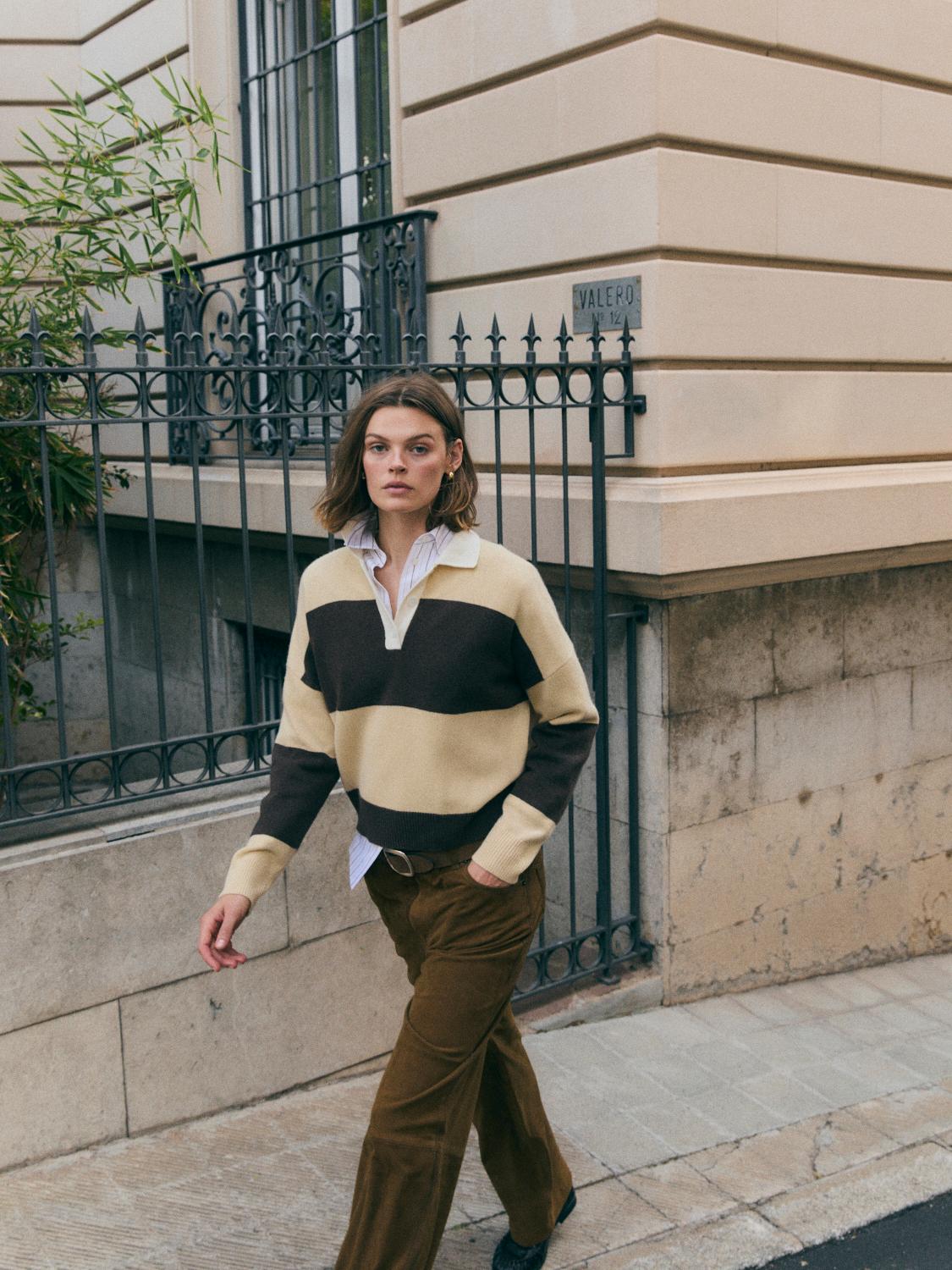 Suede leather straight trousers