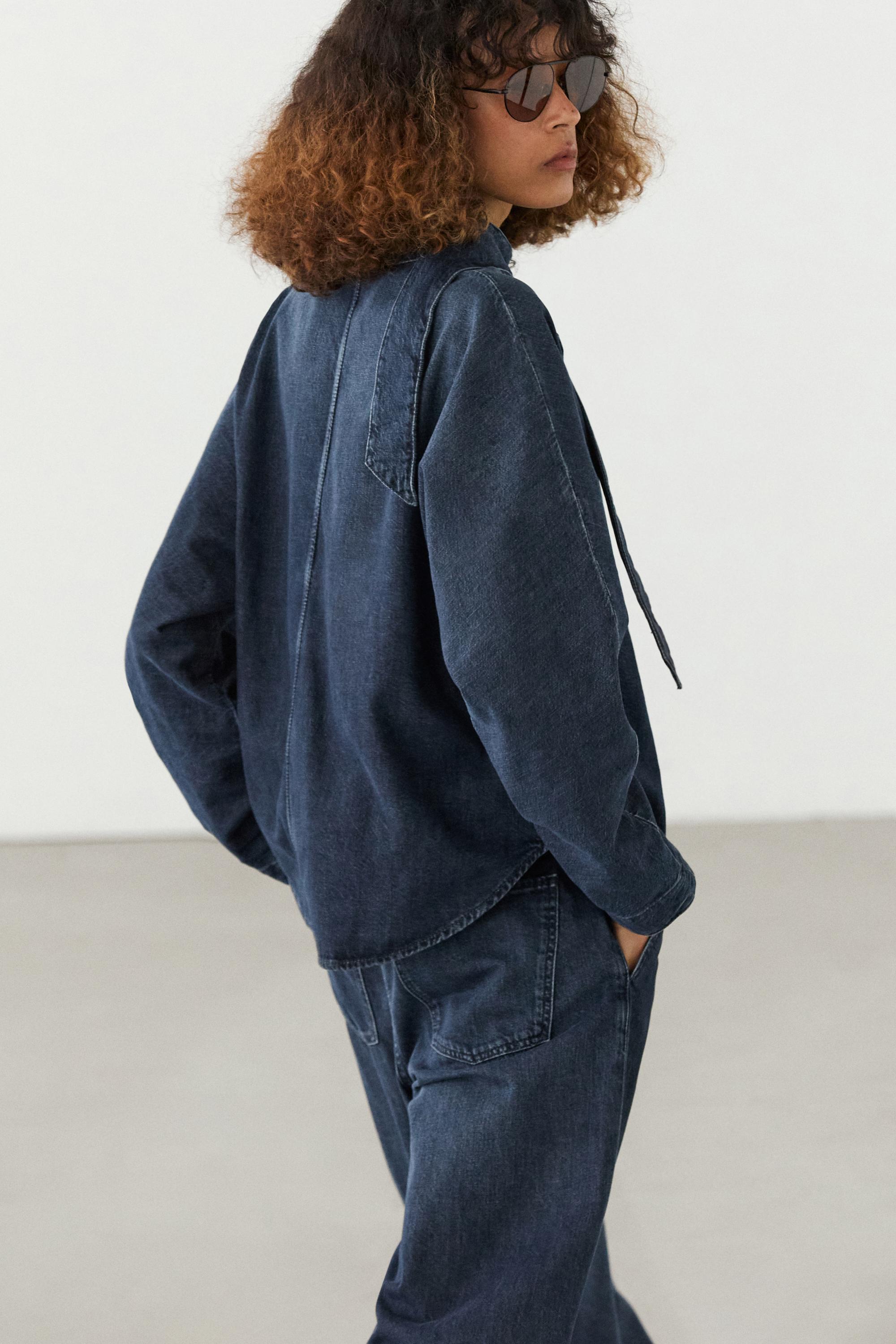 Denim shirt with collar detail — DARK BLUE