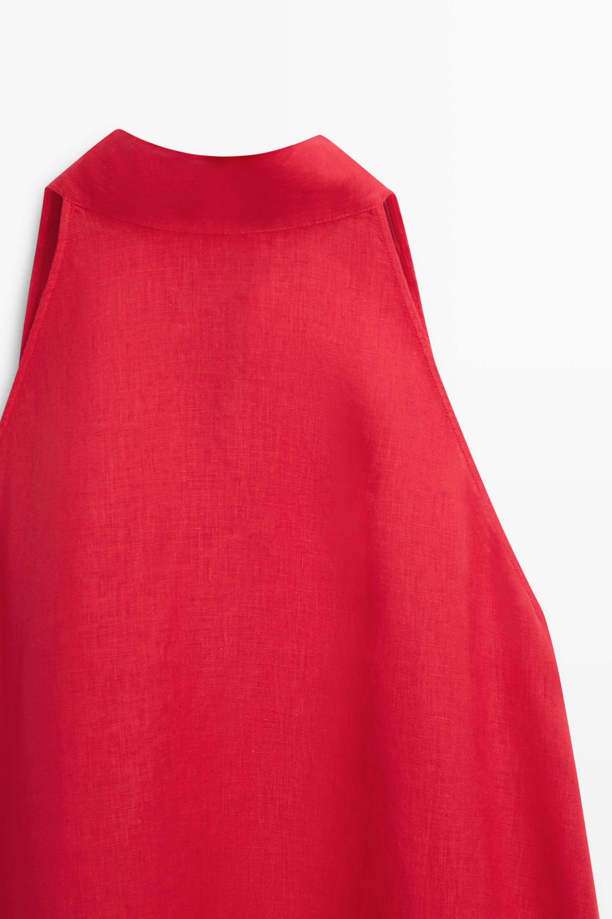 100% linen flowing halter top — RED