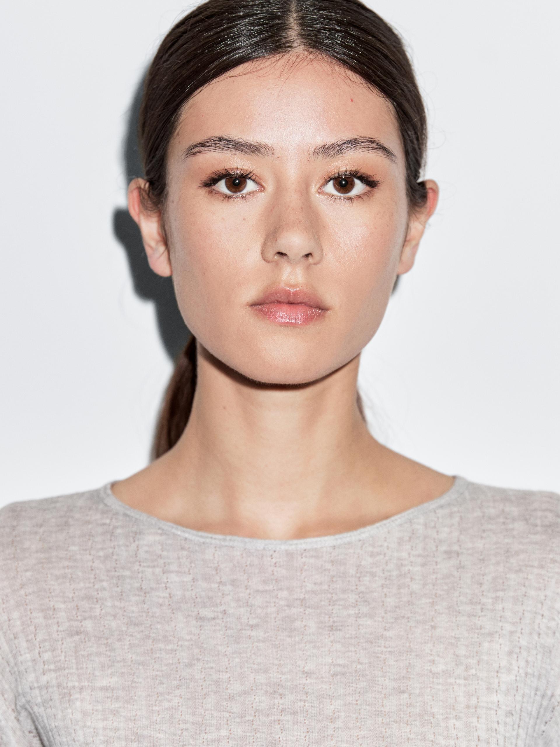 T-Shirt Coton Ajouré - Gris Vigoré - M - Massimo Dutti - Femme