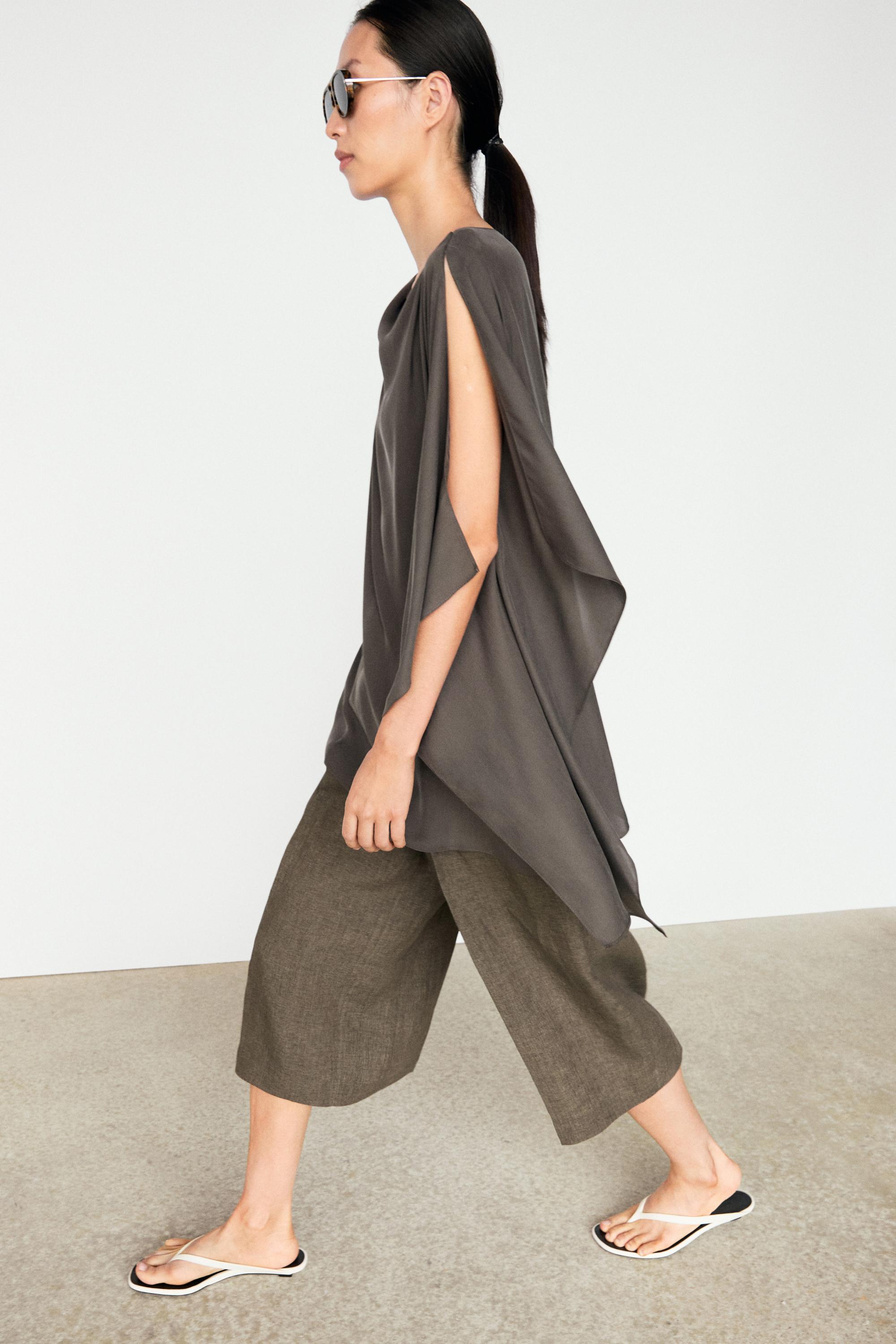Asymmetric flowing cape top — MOLE BROWN