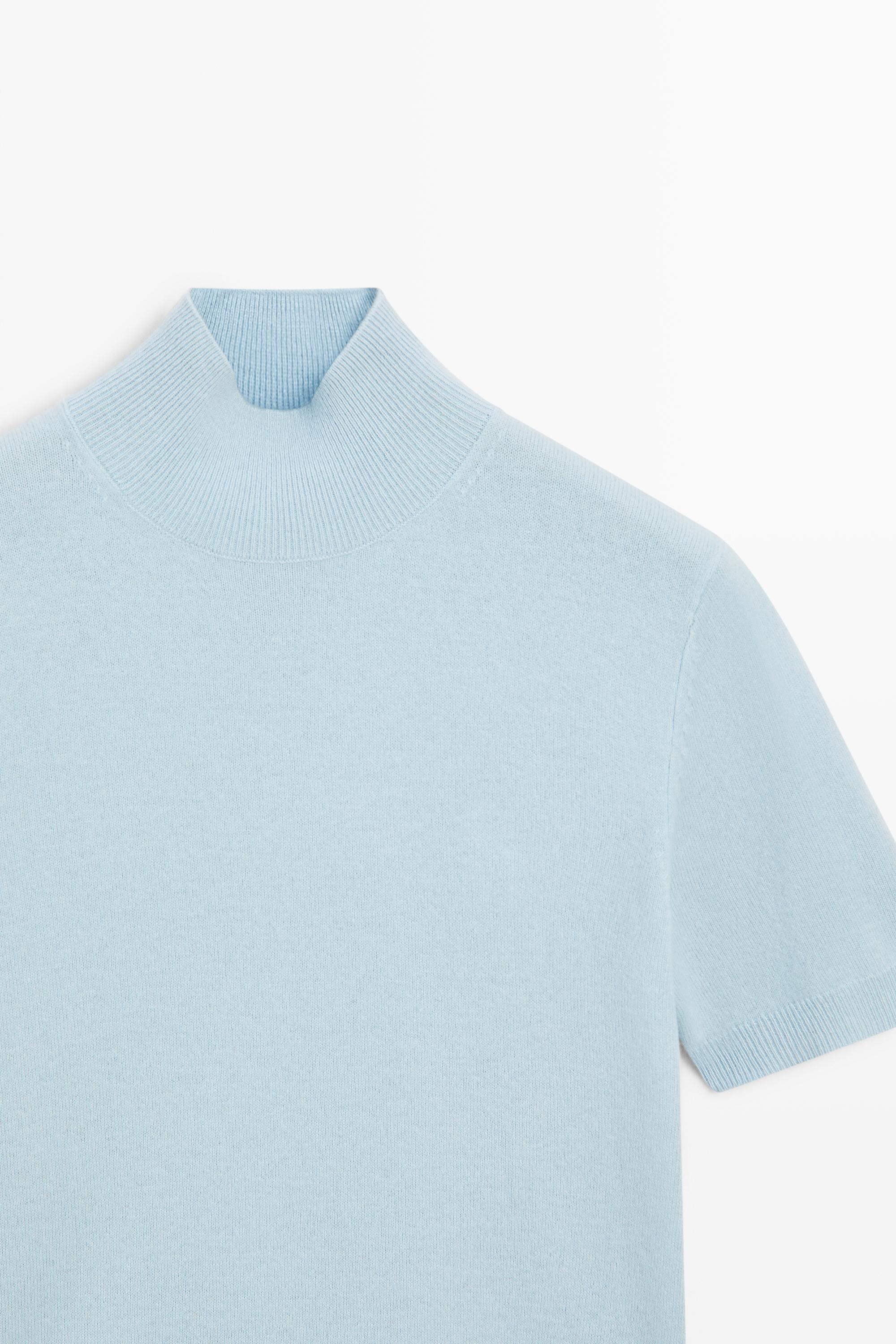 Wool-cashmere blend short sleeve knit sweater — SKY BLUE