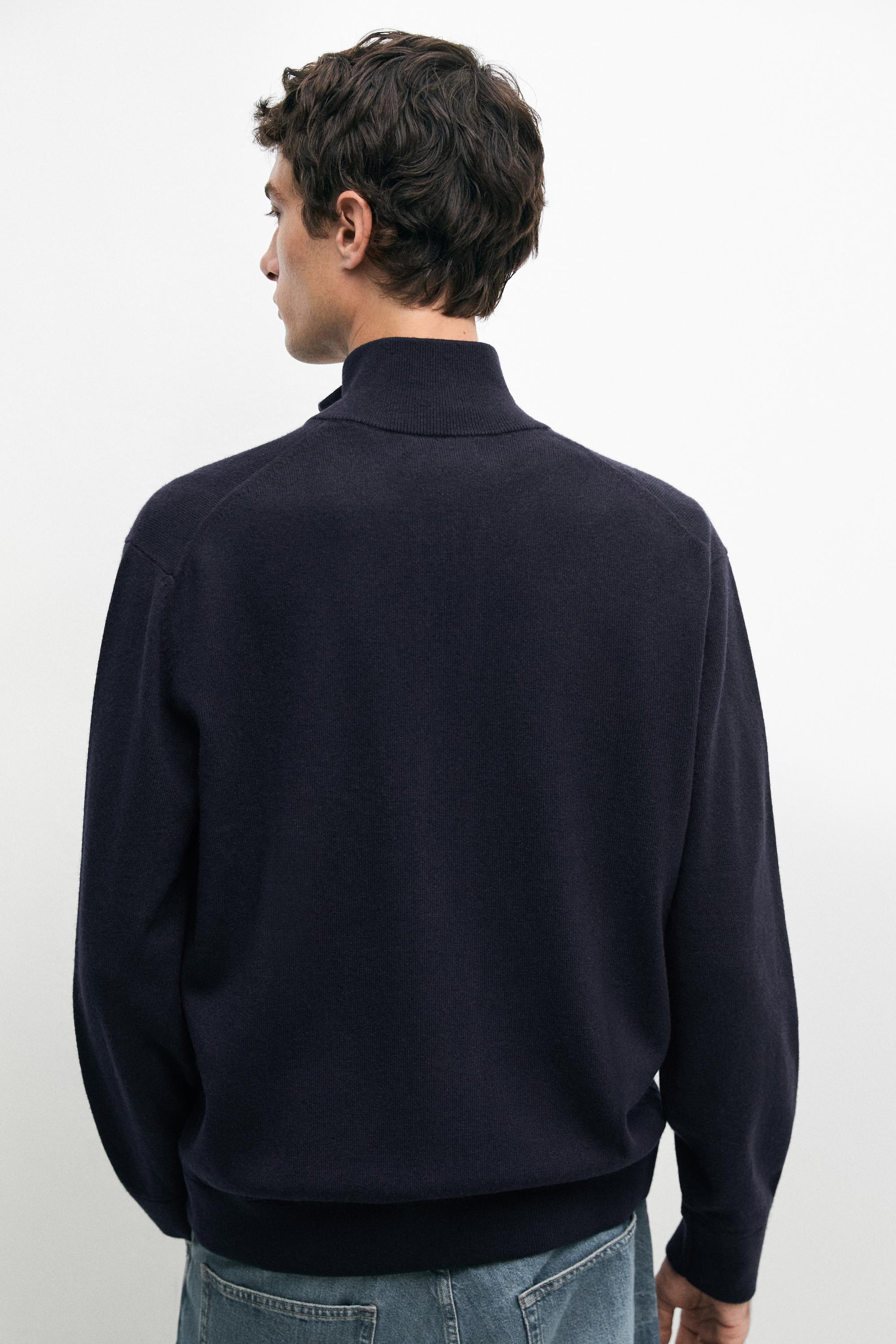 Wool blend cardigan with zip detail — NAVY BLUE