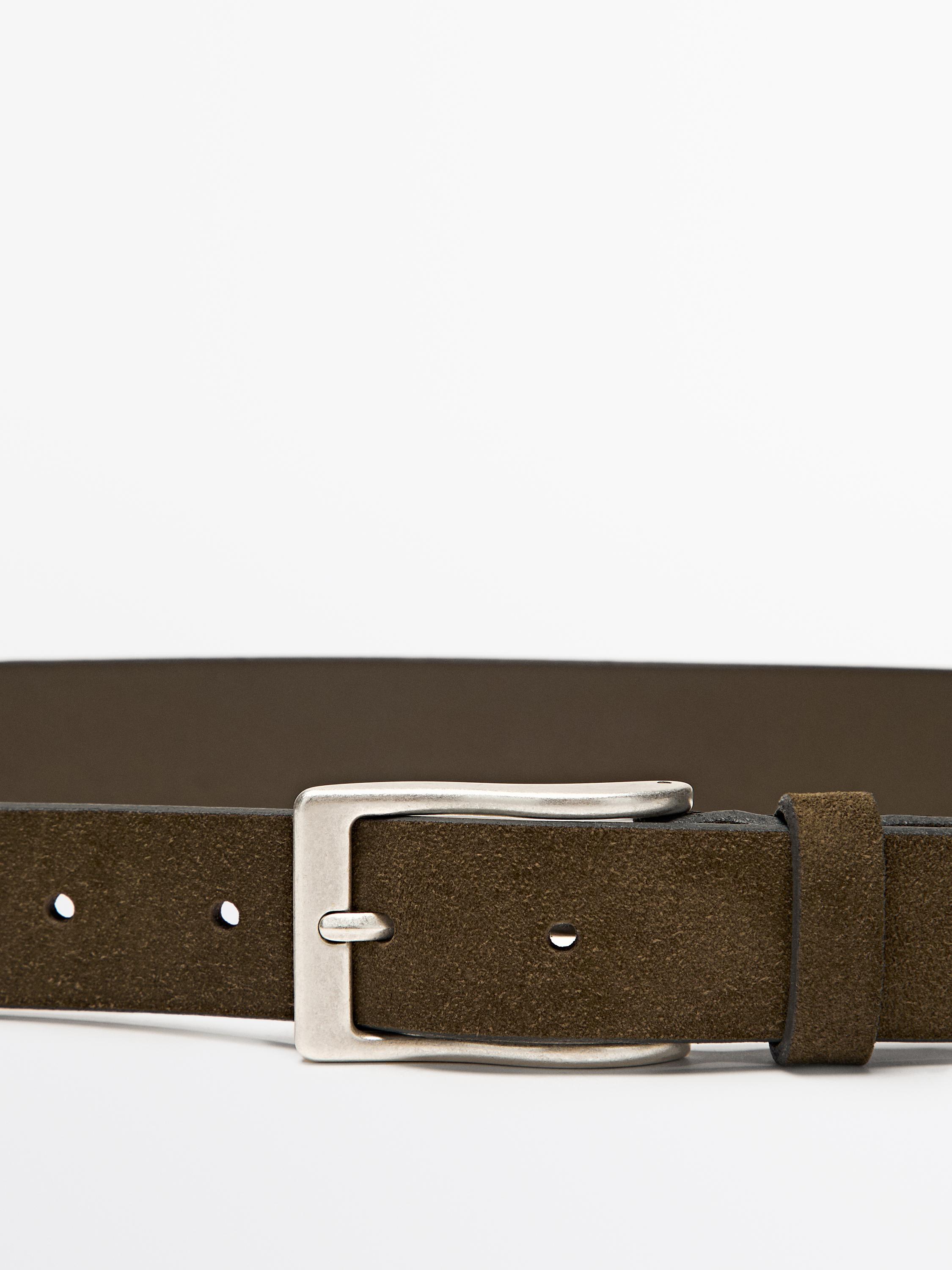 Plush nappa leather belt — KHAKI